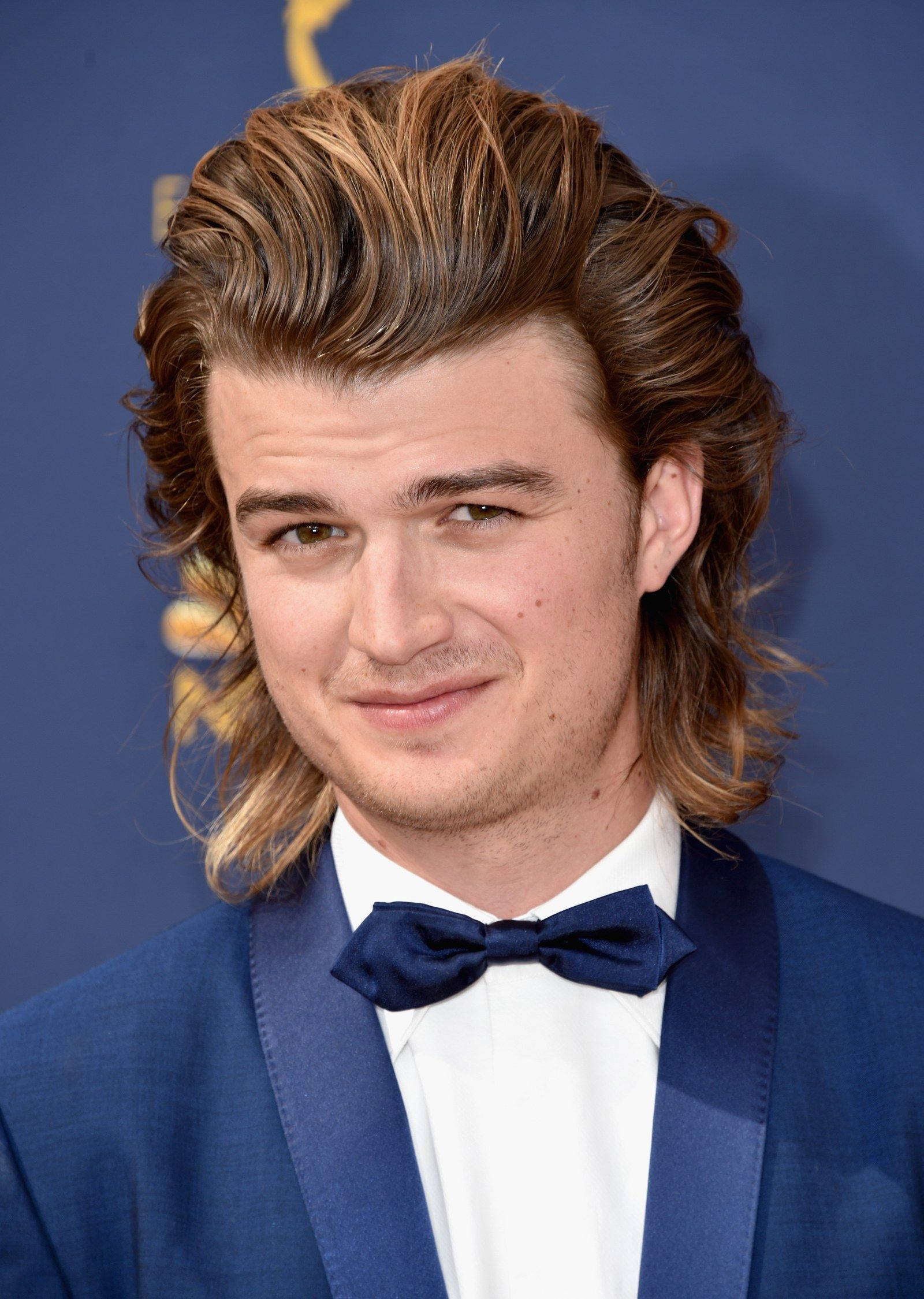 Joe Keery, blue tuxedo, bowtie, Full HD Phone Wallpaper