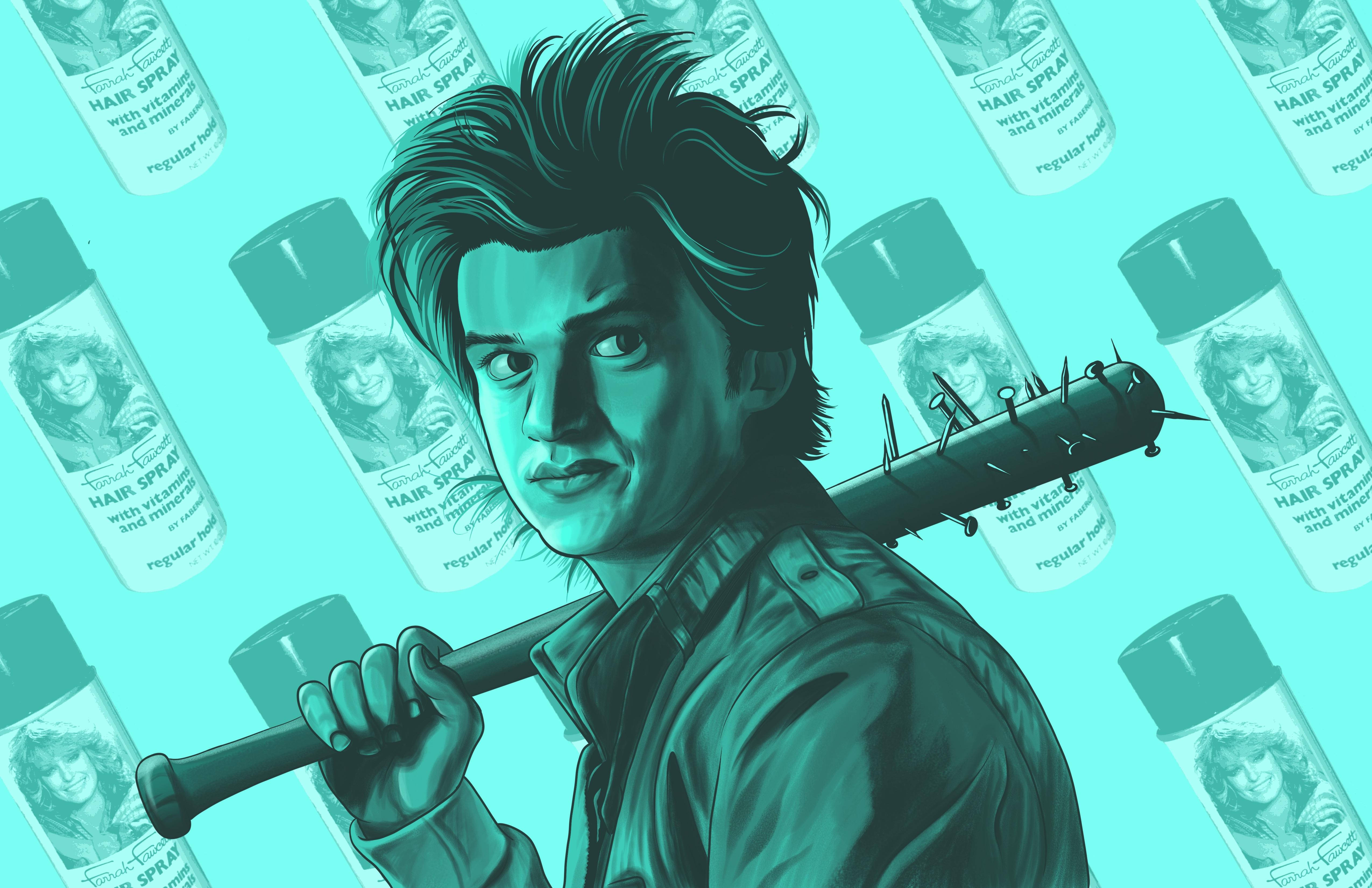 Joe Keery, spiky hair, spiked bat, 4K Desktop Wallpaper