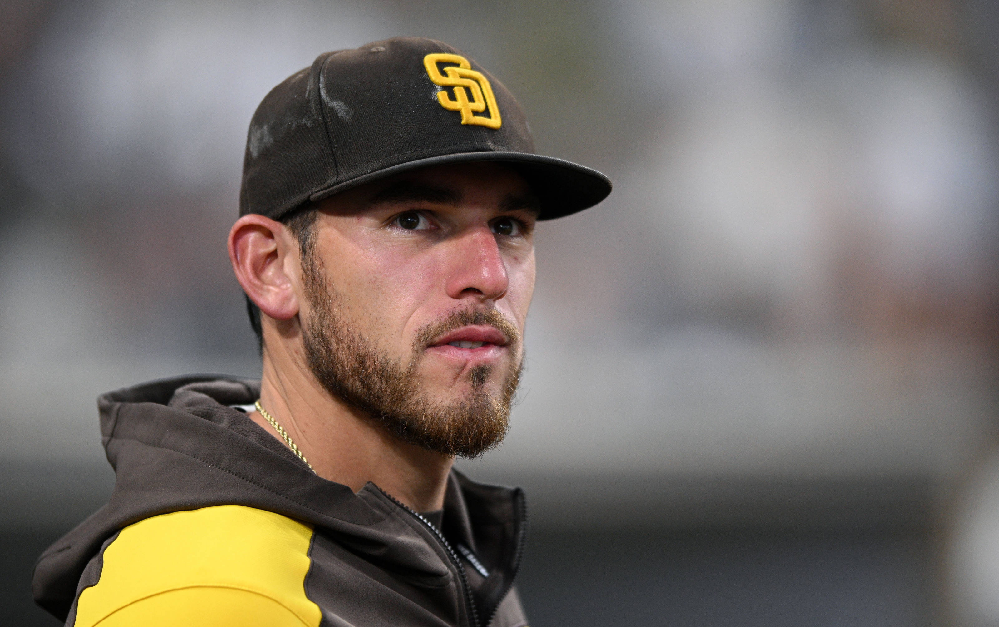 Joe Musgrove, black cap, yellow SD logo, 2K Desktop Wallpaper