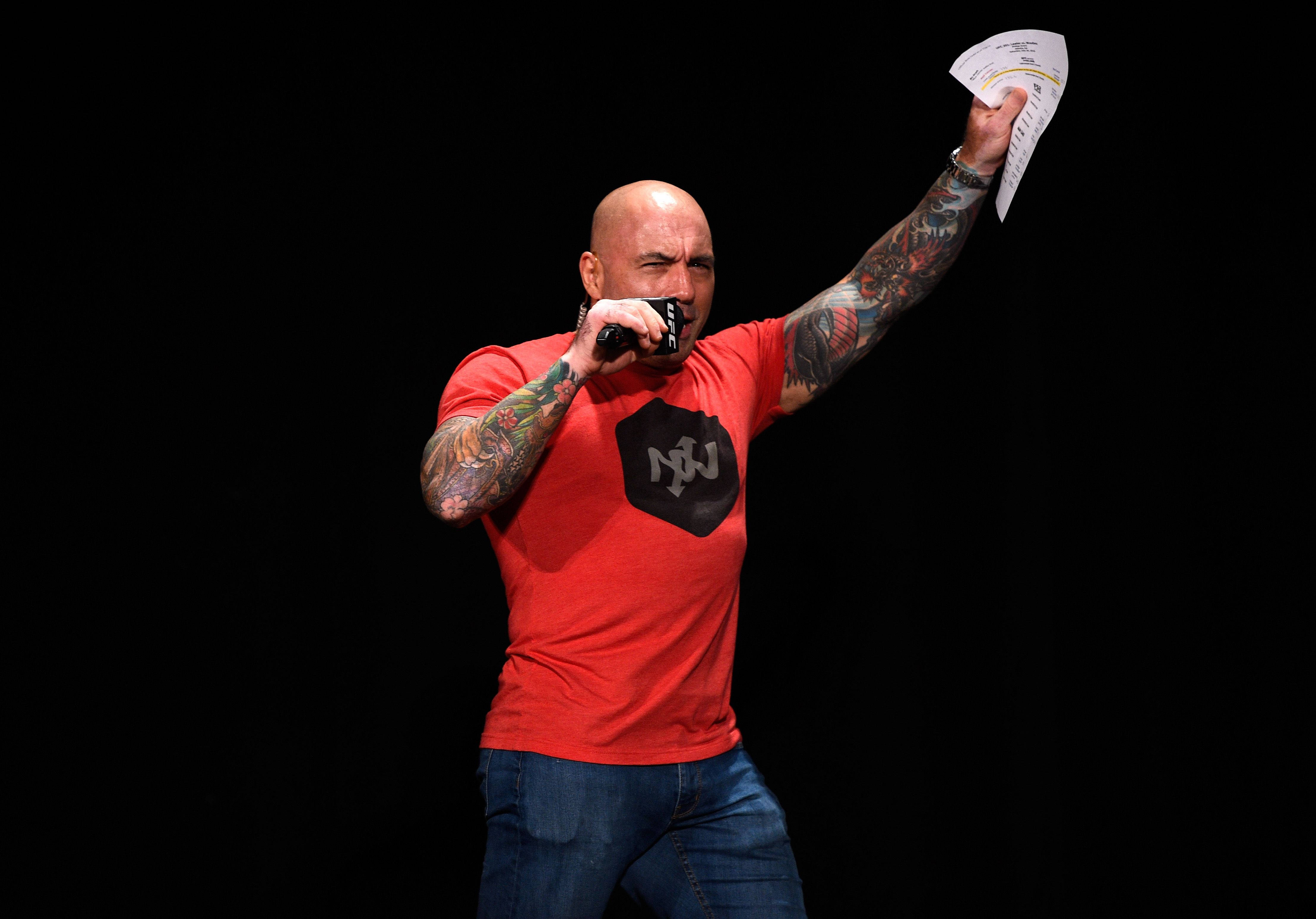 Joe Rogan, bald man, tattooed arms, 4K Desktop Wallpaper