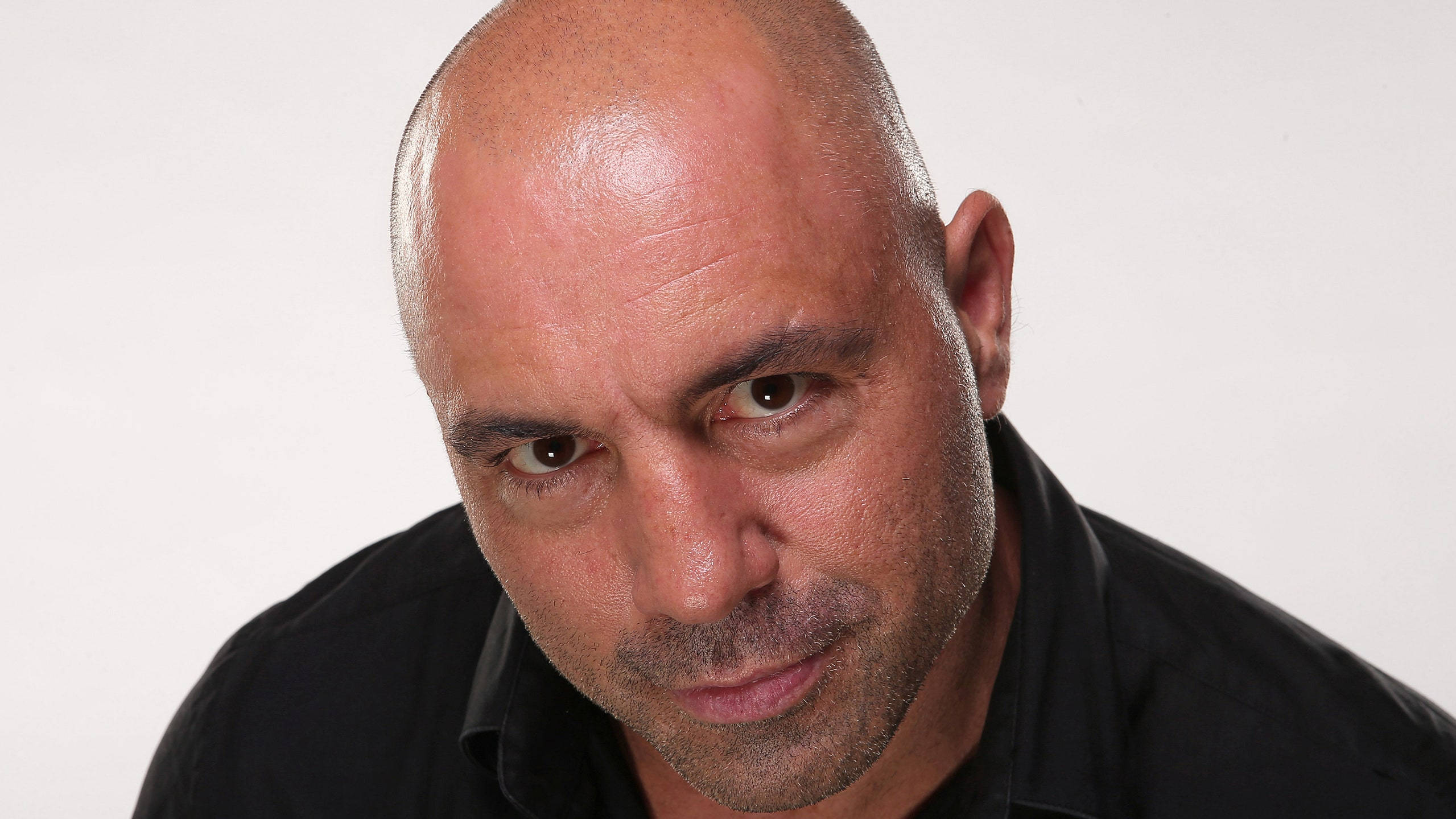 Joe Rogan, bald man, intense gaze, Full HD Desktop Wallpaper