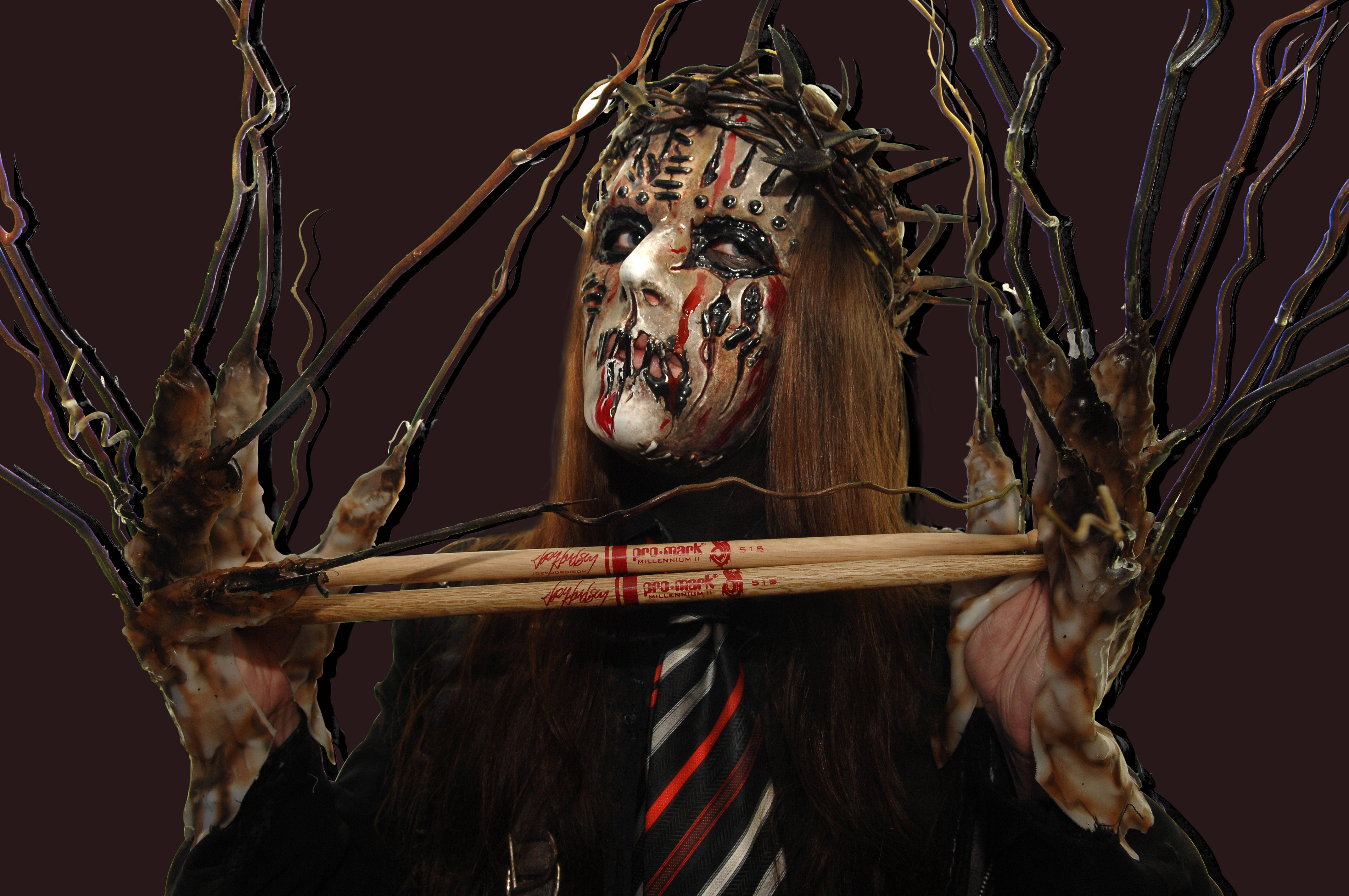 Joey Jordison, drum sticks, horror-themed, 4K Desktop Wallpaper