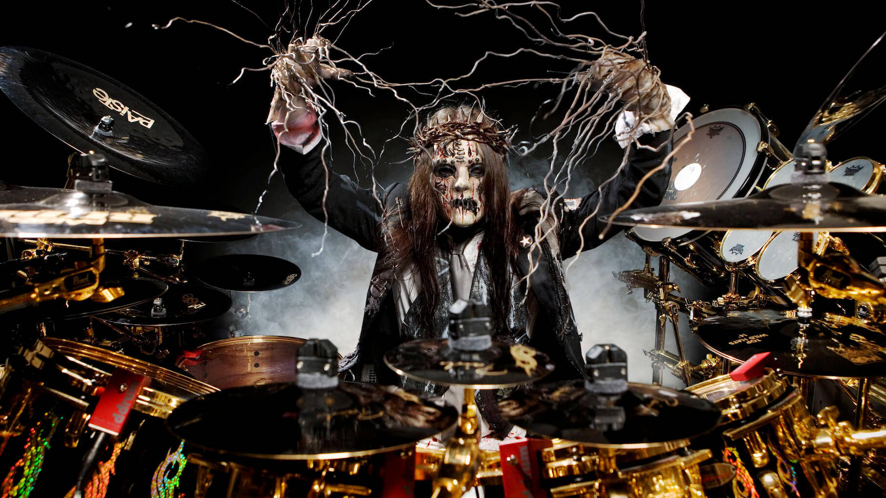 Joey Jordison, masked drummer, crown of roots, HD Desktop Wallpaper