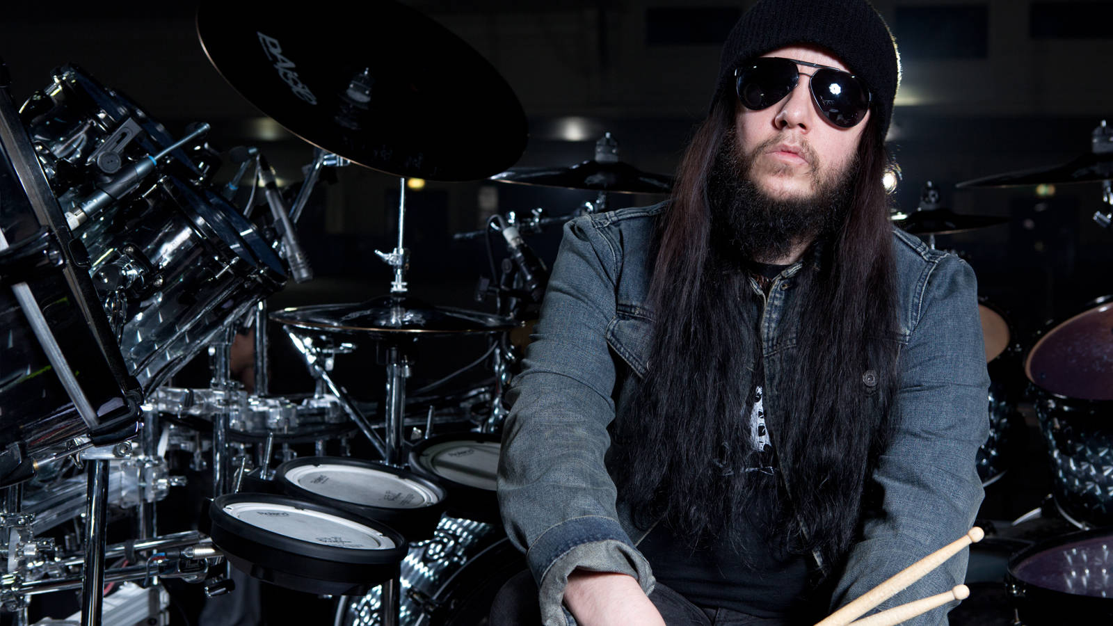 Joey Jordison, long black hair, sunglasses, HD Desktop Wallpaper