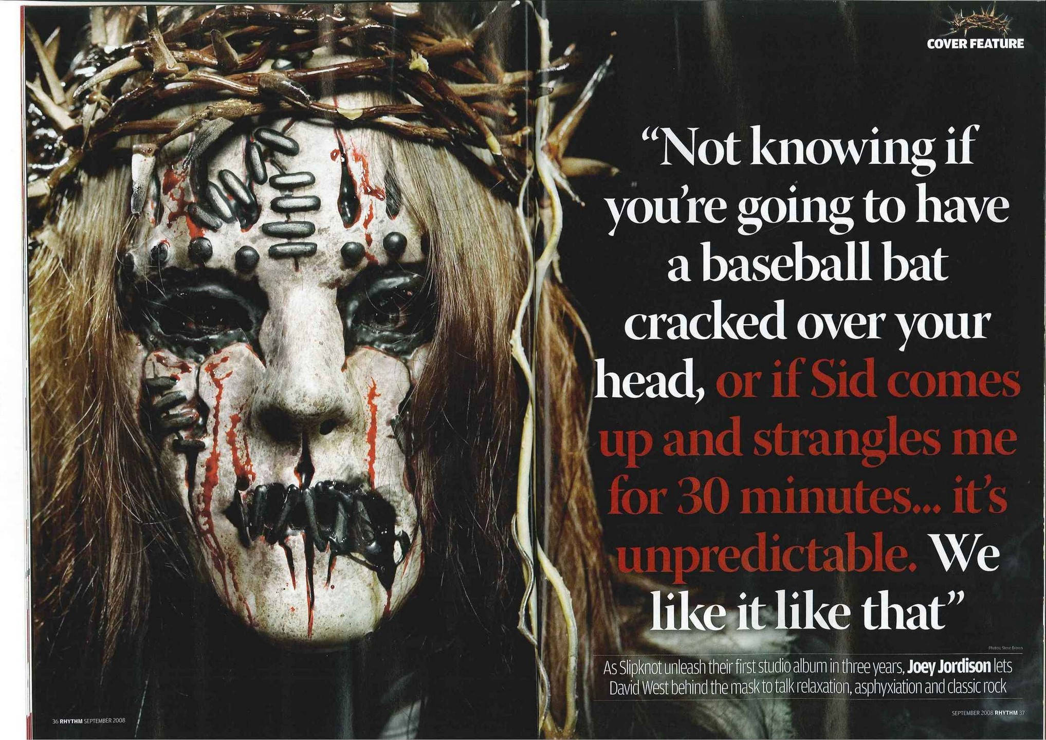 Joey Jordison, white-painted face, black stitches, Full HD Desktop Wallpaper