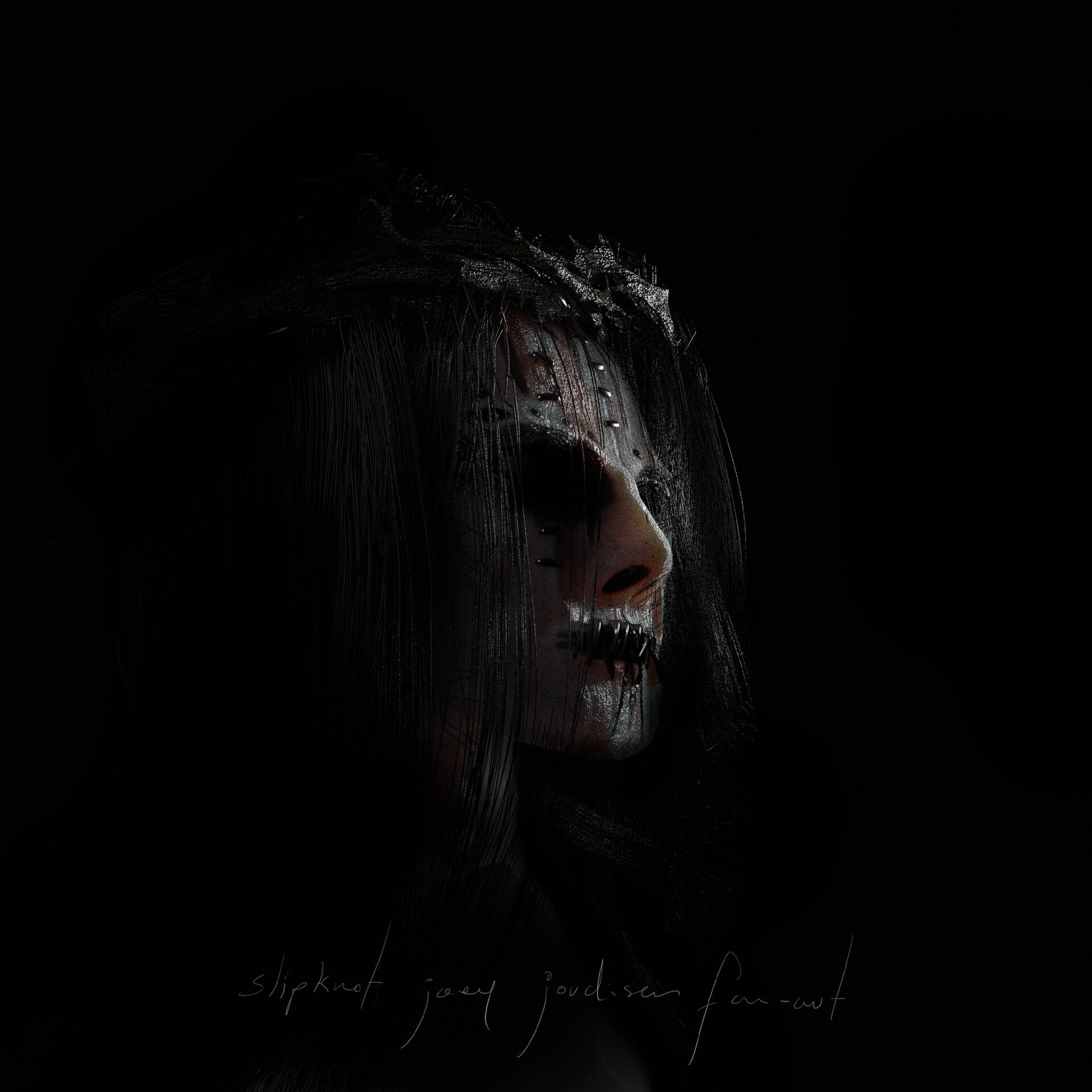 Joey Jordison, dark hair, metallic facial implants, Full HD Desktop Wallpaper