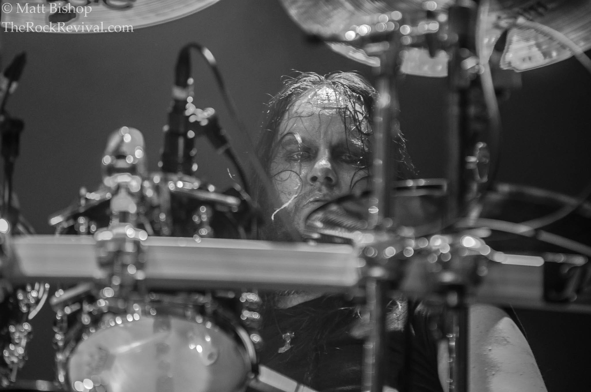 Joey Jordison, drum kit, black and white concert shot, Full HD Desktop Wallpaper
