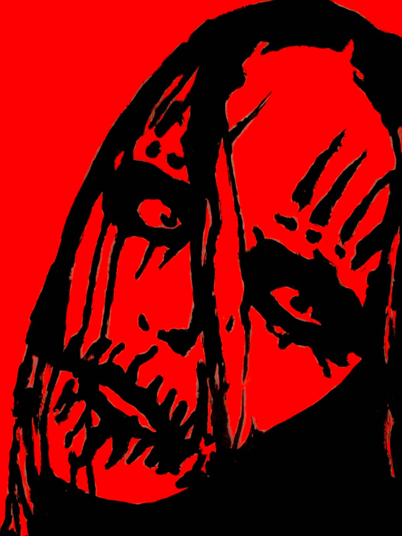 Joey Jordison, red background, black silhouette, HD Phone Wallpaper
