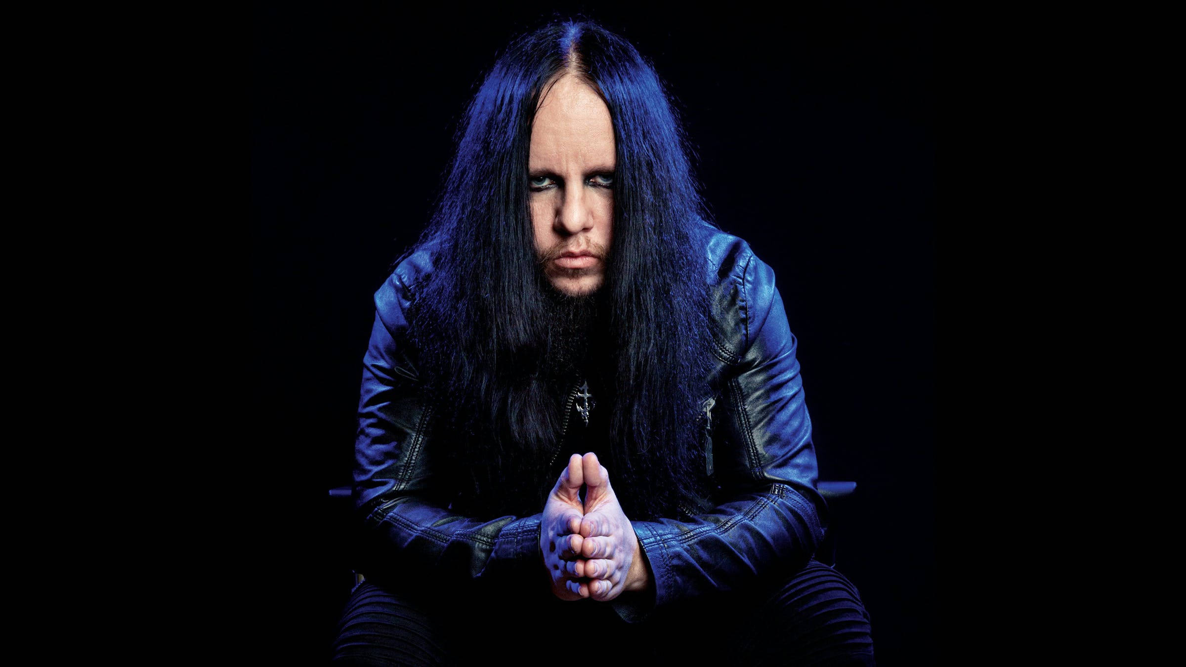 Joey Jordison, leather jacket, black background, Full HD Desktop Wallpaper