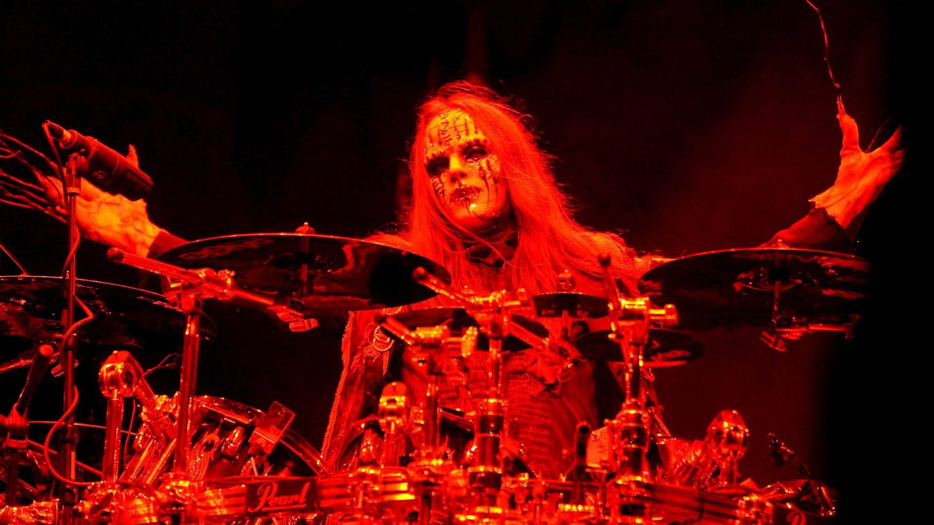 Joey Jordison, red lights, pale makeup, Full HD Desktop Wallpaper