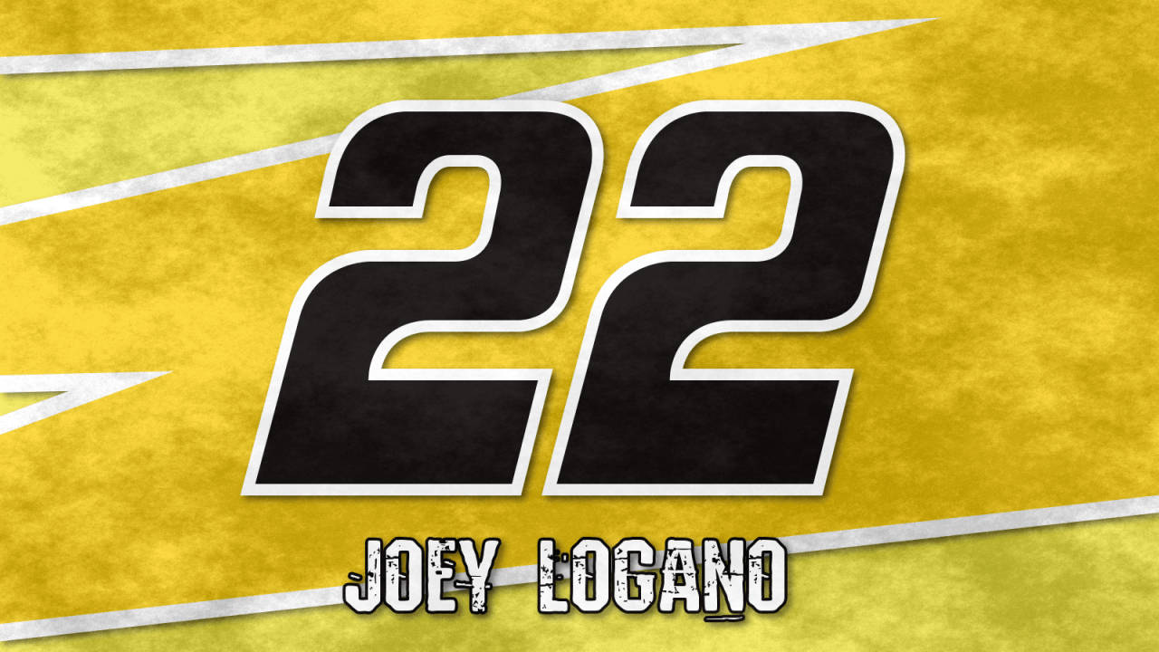 Joey Logano, number 22, textured yellow background, HD Desktop Wallpaper