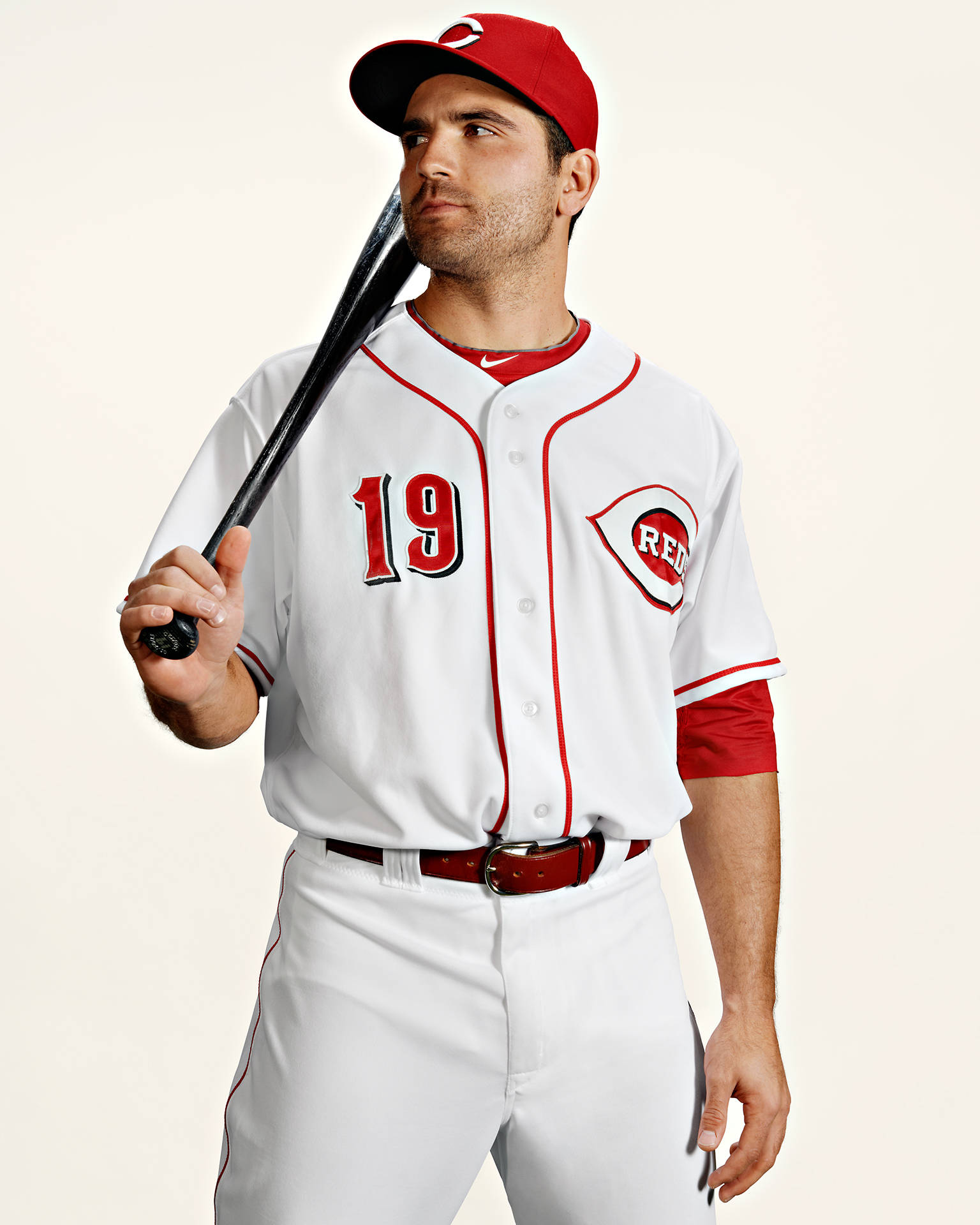Joey Votto, bat, white and red uniform, Full HD Phone Wallpaper