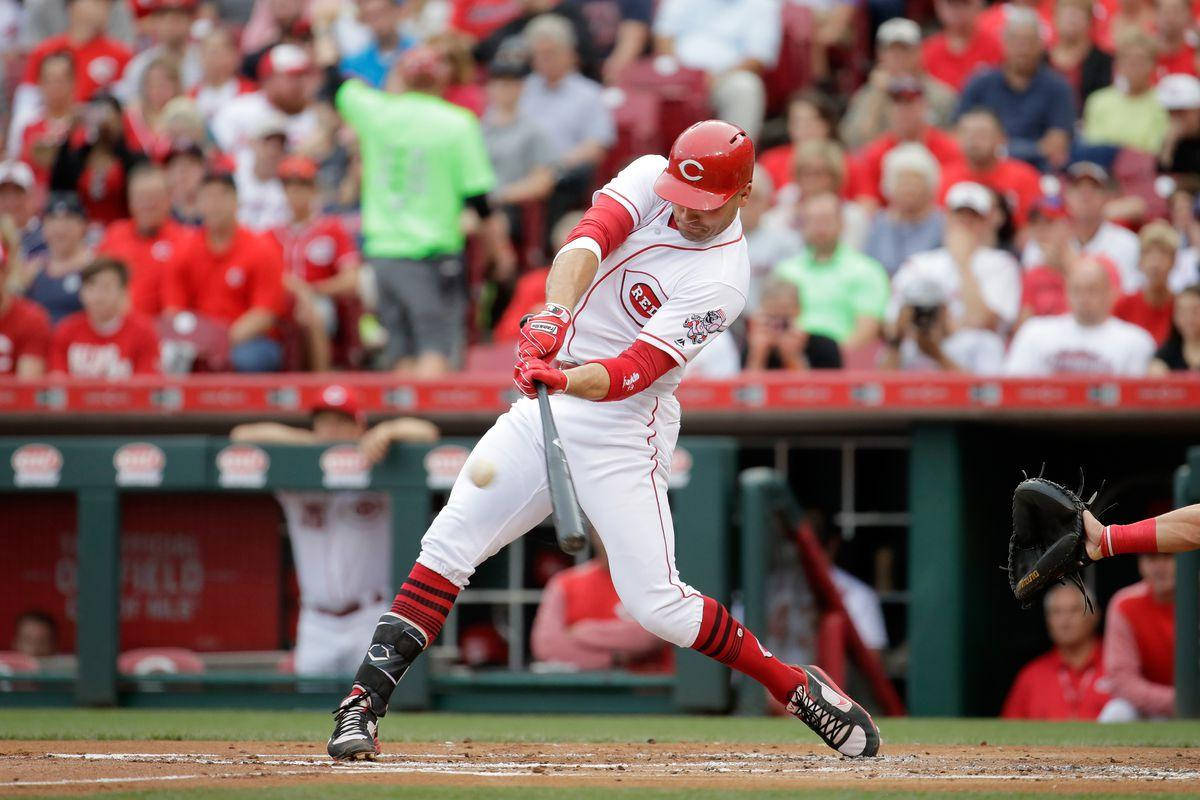 Joey Votto, red and white uniform, bat, SD Desktop Wallpaper