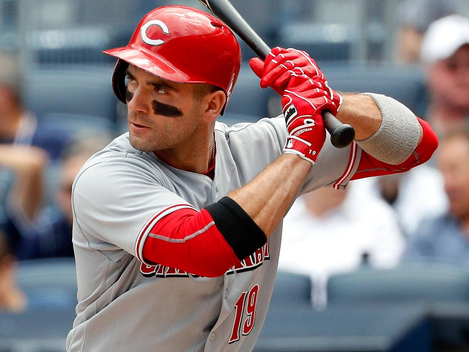 Joey Votto, black face paint, red helmet, HD Desktop Wallpaper