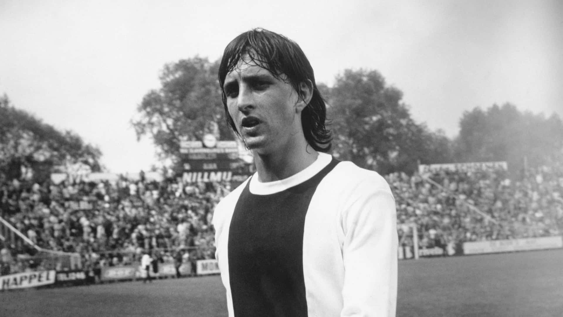 Johan Cruyff, striped jersey, black and white photo, Full HD Desktop Wallpaper