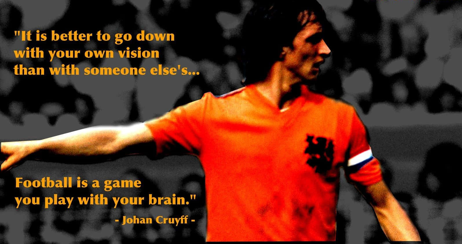 Johan Cruyff, orange Netherlands jersey, motivational quotes, HD Desktop Wallpaper
