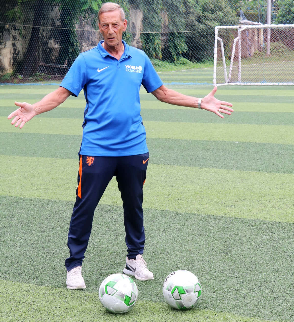 Johan Neeskens, blue polo shirt, green soccer field, HD Phone Wallpaper