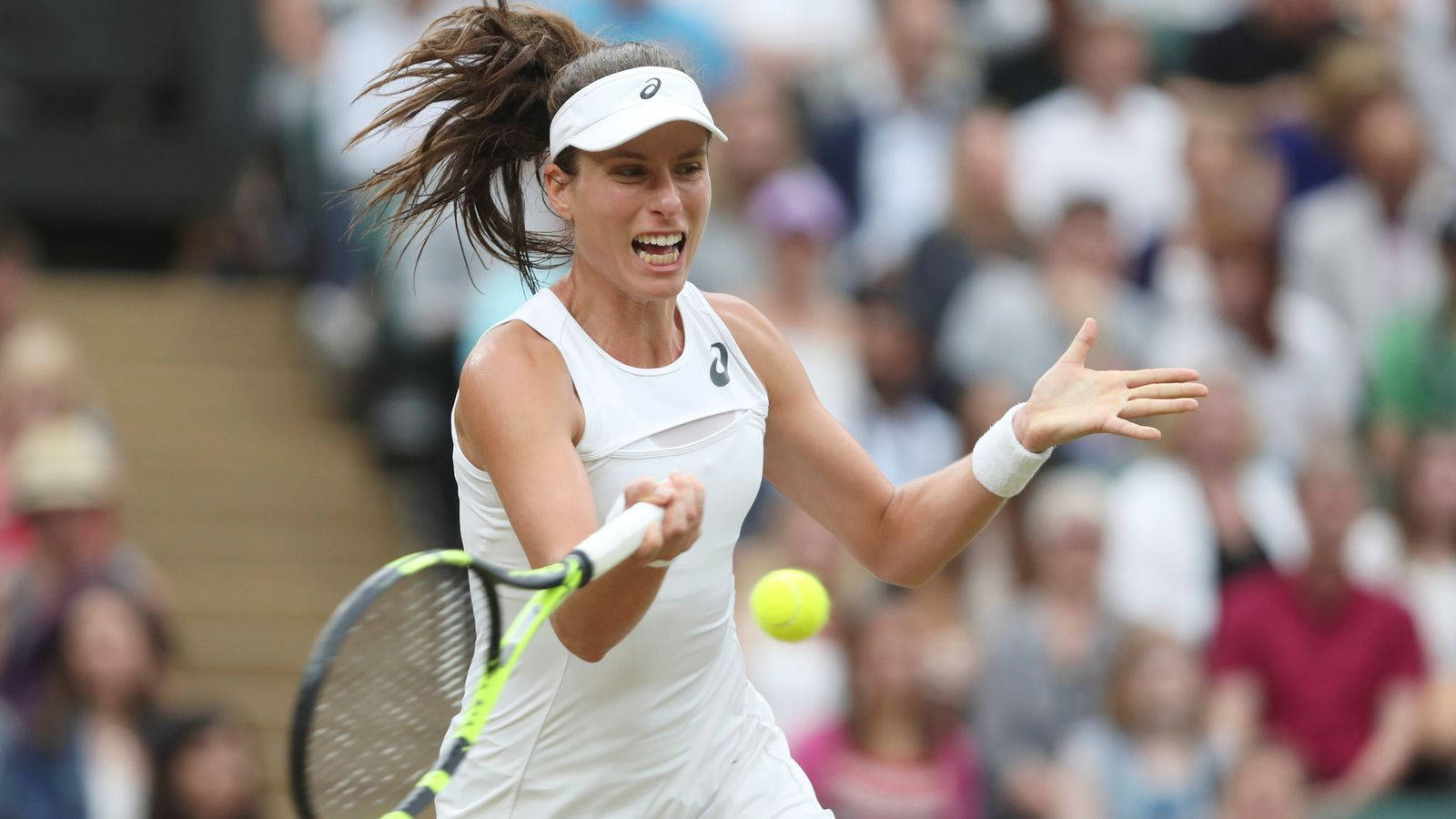 Johanna Konta, white gear, yellow ball, HD Desktop Wallpaper