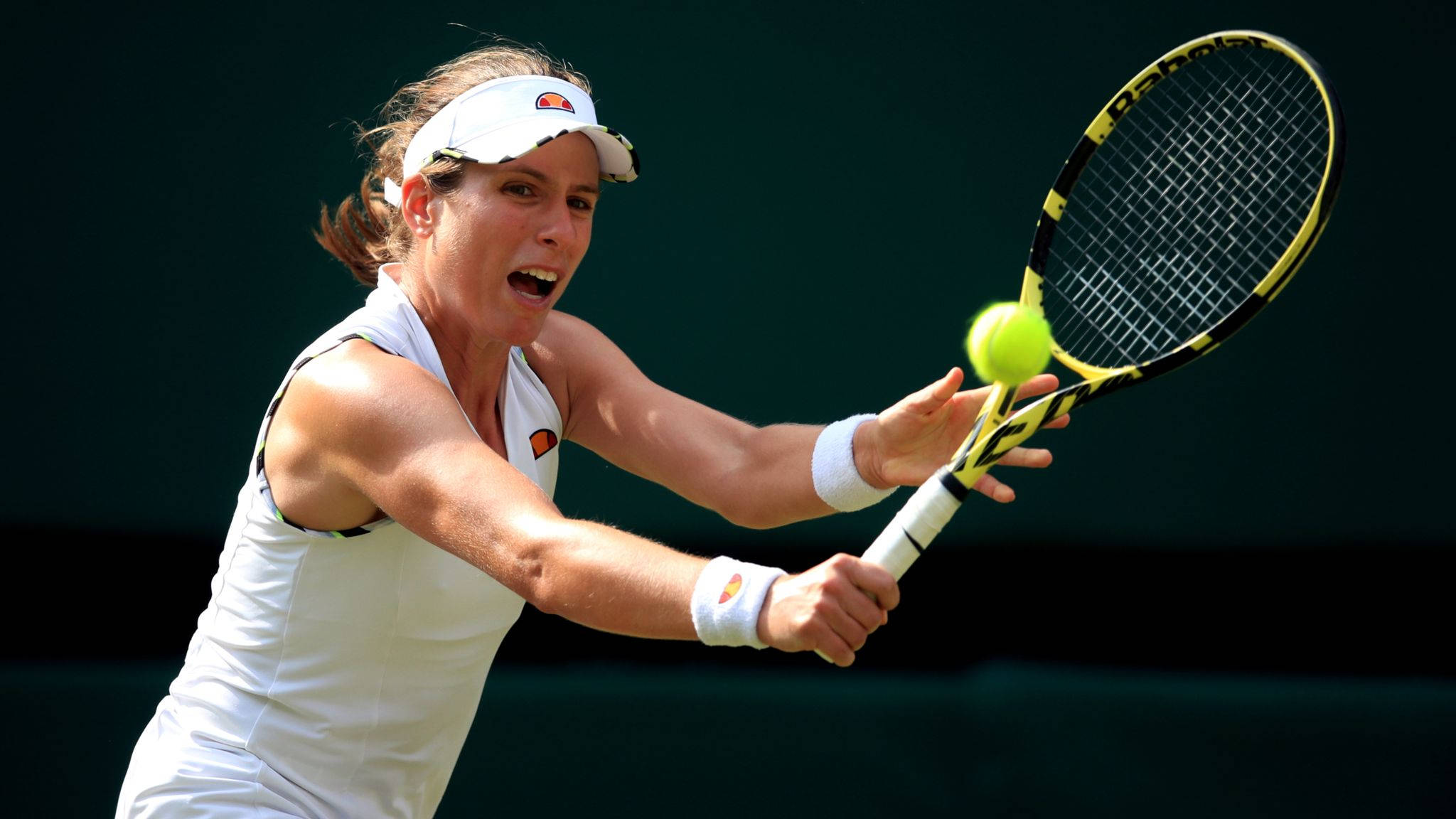 Johanna Konta, white gear, bright yellow ball, Full HD Desktop Wallpaper