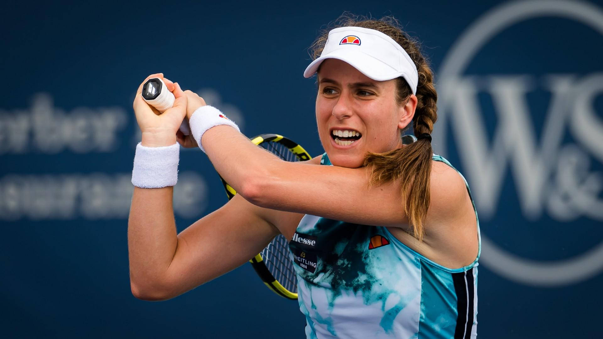 Johanna Konta, blue court, mid-swing, Full HD Desktop Wallpaper