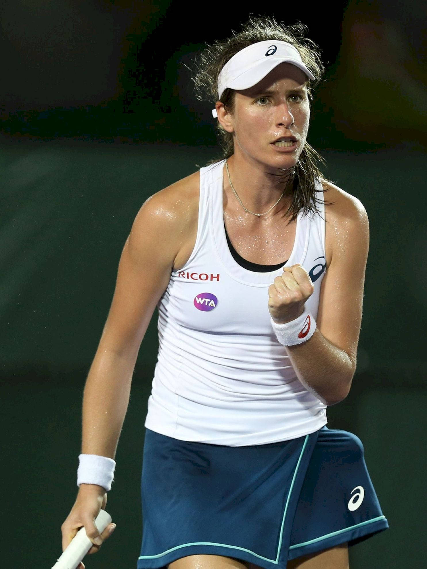 Johanna Konta, white and blue gear, bright stadium lights, Full HD Phone Wallpaper