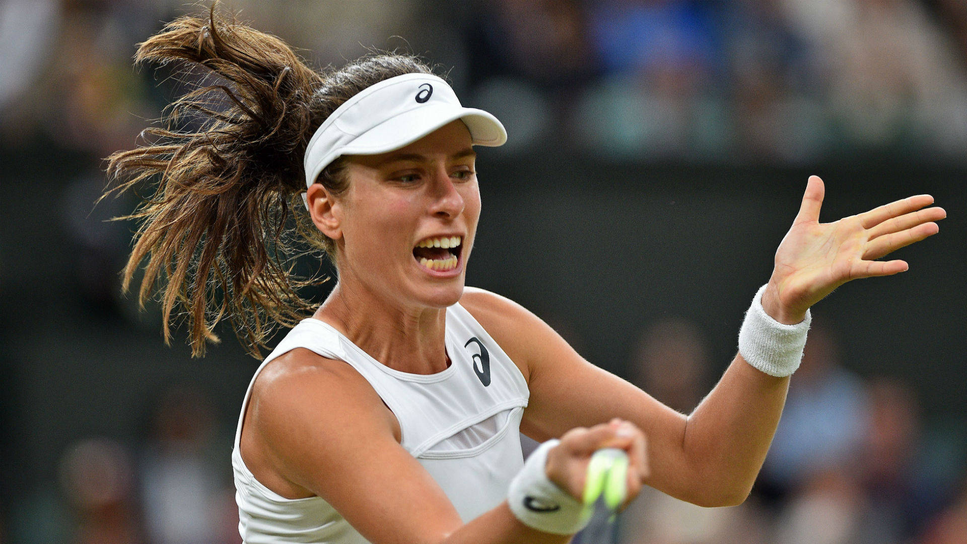 Johanna Konta, white gear, grass court, Full HD Desktop Wallpaper