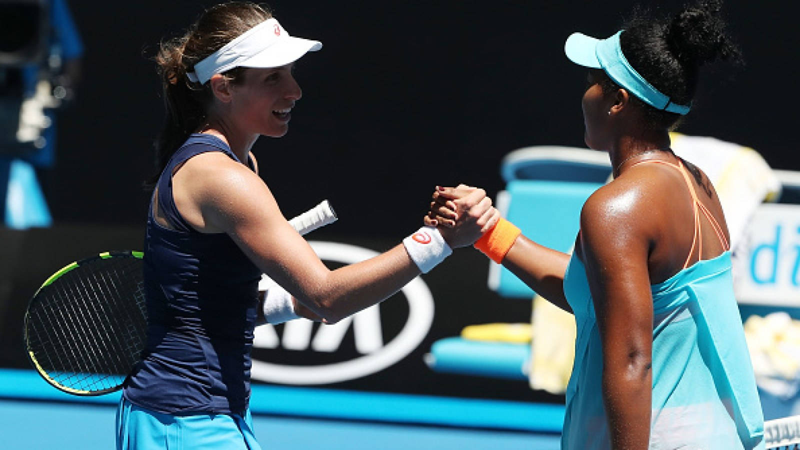 Johanna Konta, bright blue court, sunny skies, HD Desktop Wallpaper