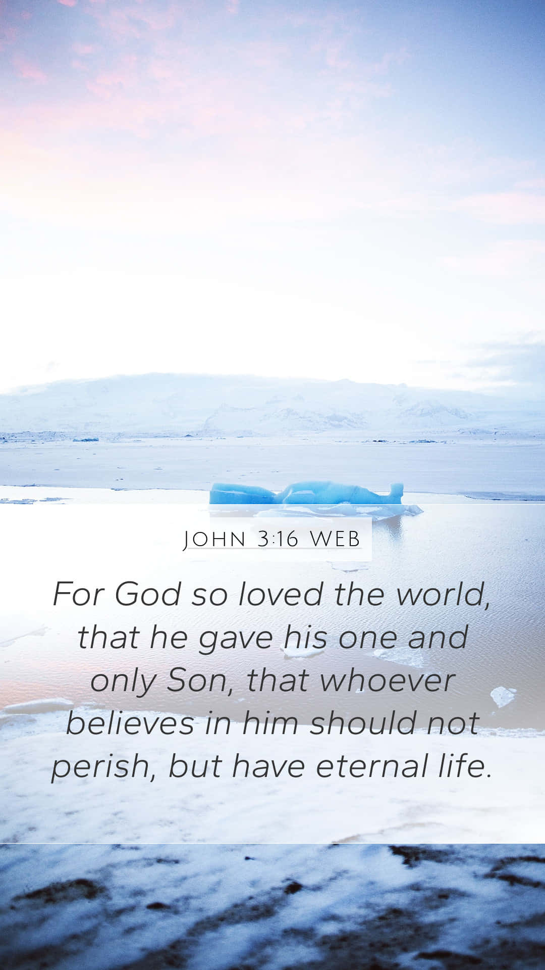 John 3:16, icy landscape, floating blue iceberg, Full HD Phone Wallpaper