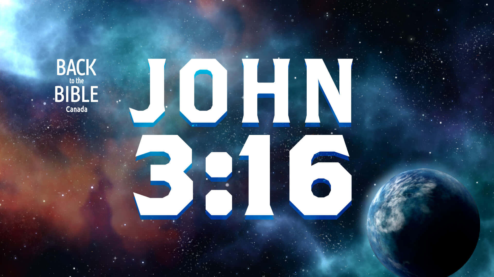 JOHN 3:16, cosmic nebula, planet, Full HD Desktop Wallpaper