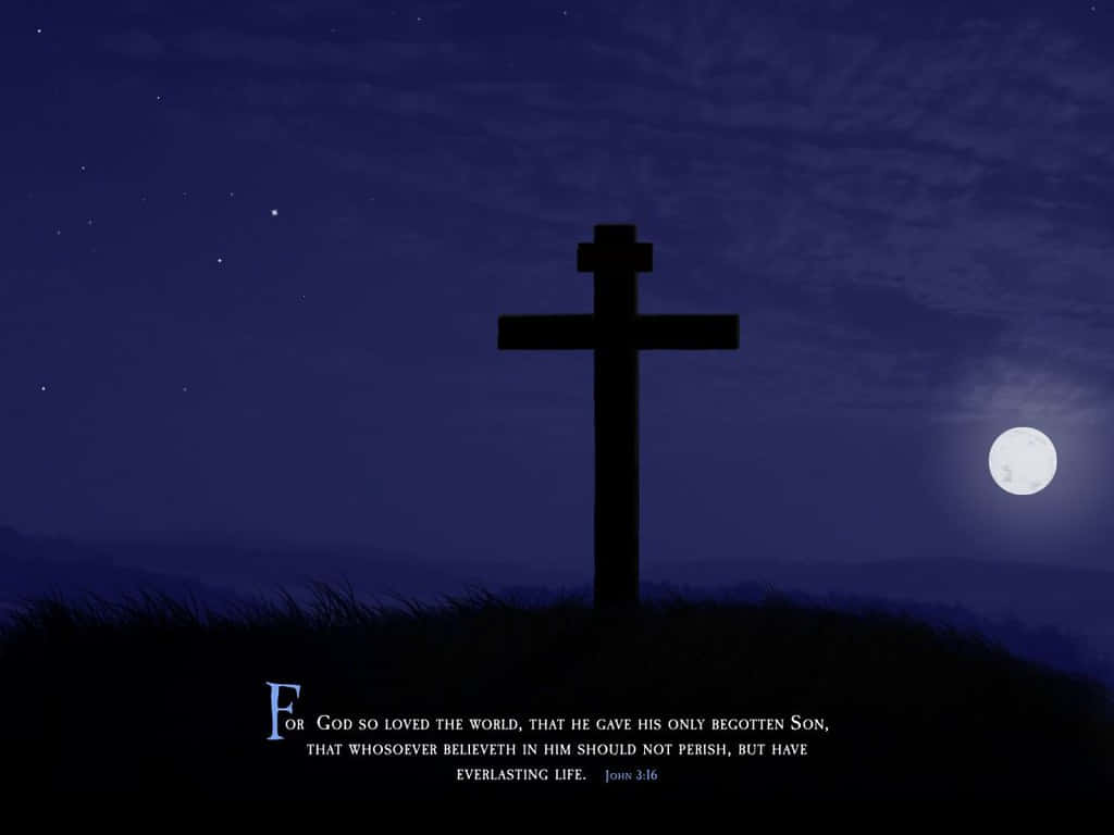 John 3:16, cross, night sky, SD Desktop Wallpaper