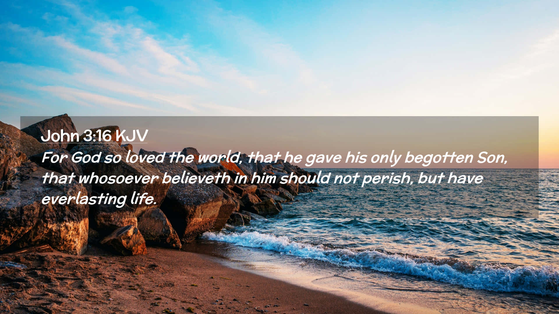 John 3:16, Sunset, waves, Full HD Desktop Wallpaper