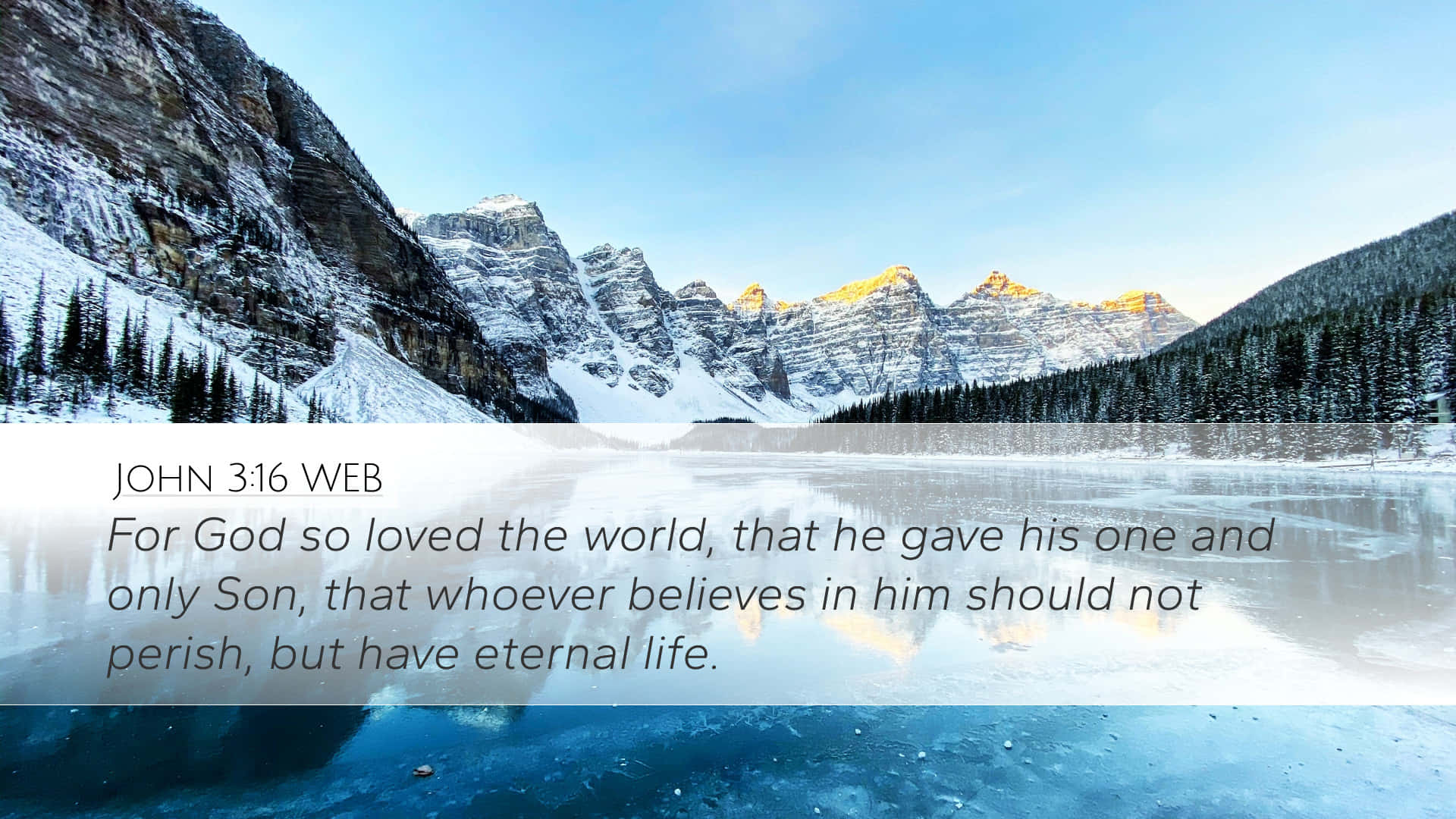 John 3:16, snowcapped mountains, frozen lake, Full HD Desktop Wallpaper