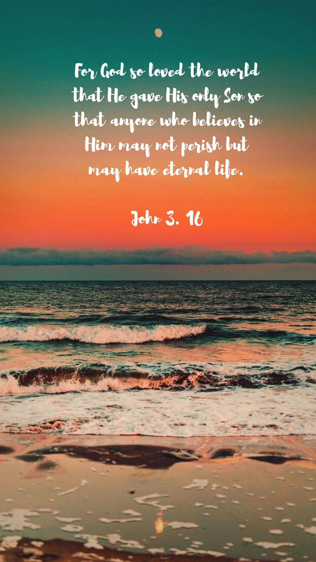 John 3:16, beach, sunset, Full HD Phone Wallpaper