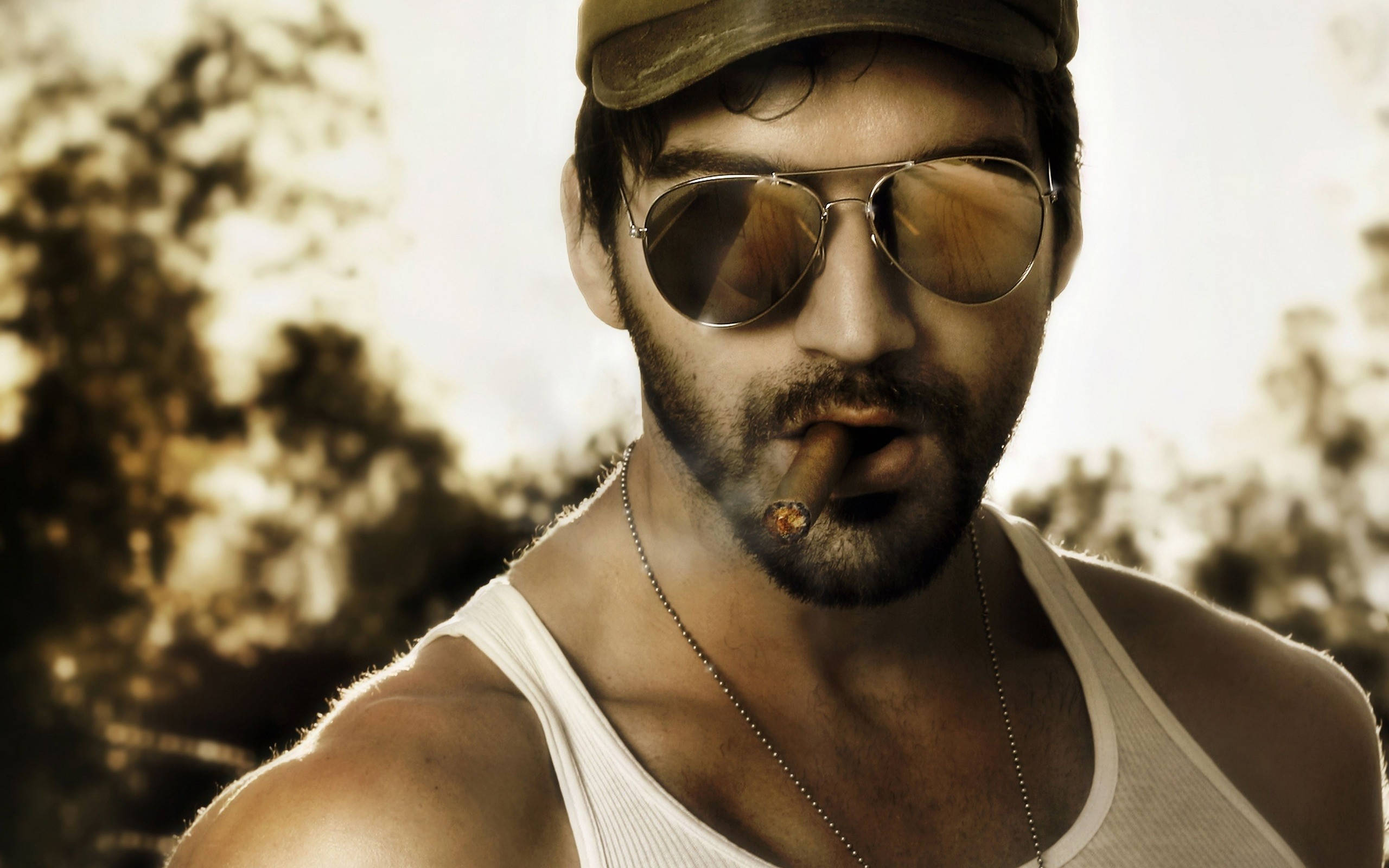 John Abraham, aviator sunglasses, cigar, 2K Desktop Wallpaper
