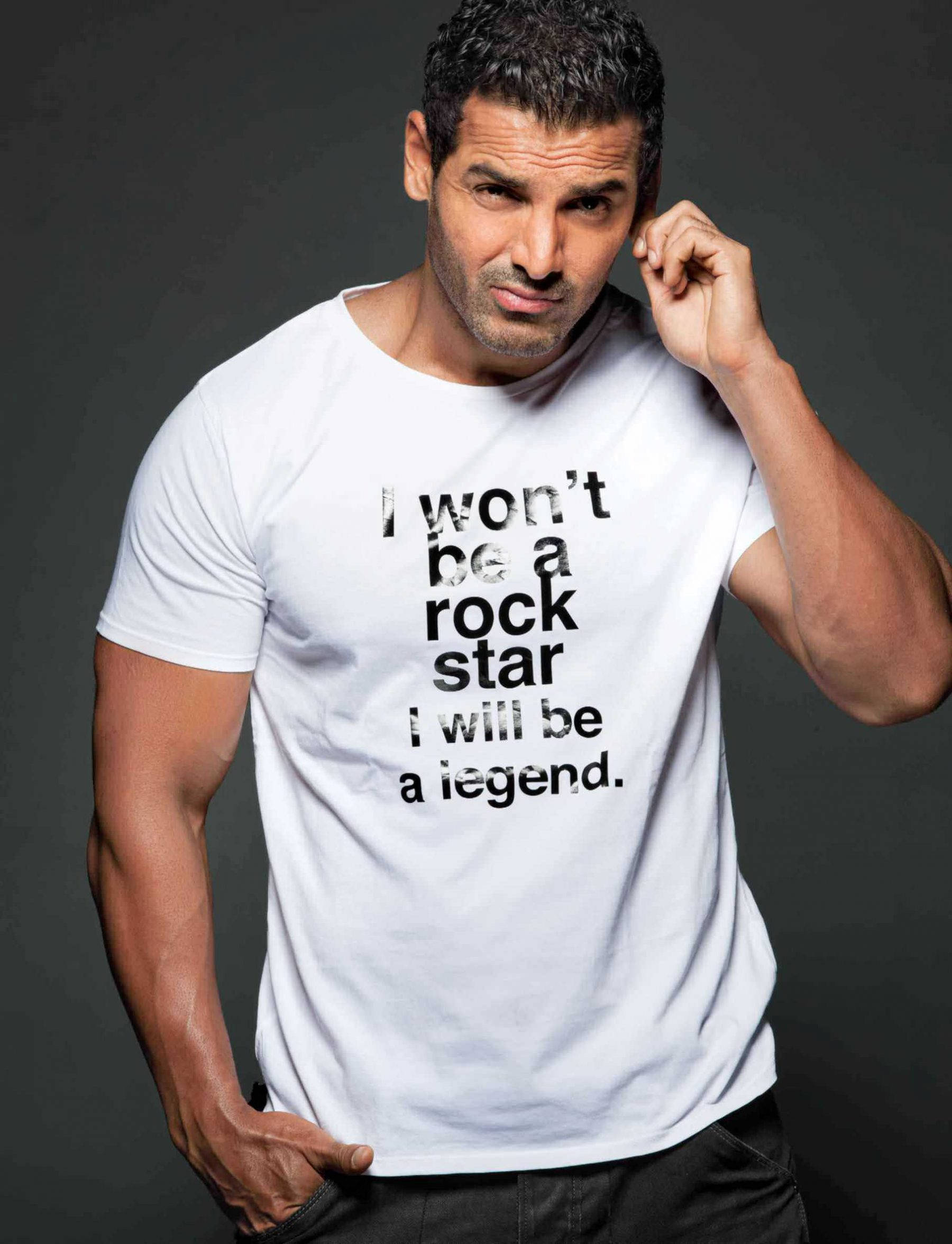 John Abraham, white t-shirt, bold text, Full HD Phone Wallpaper