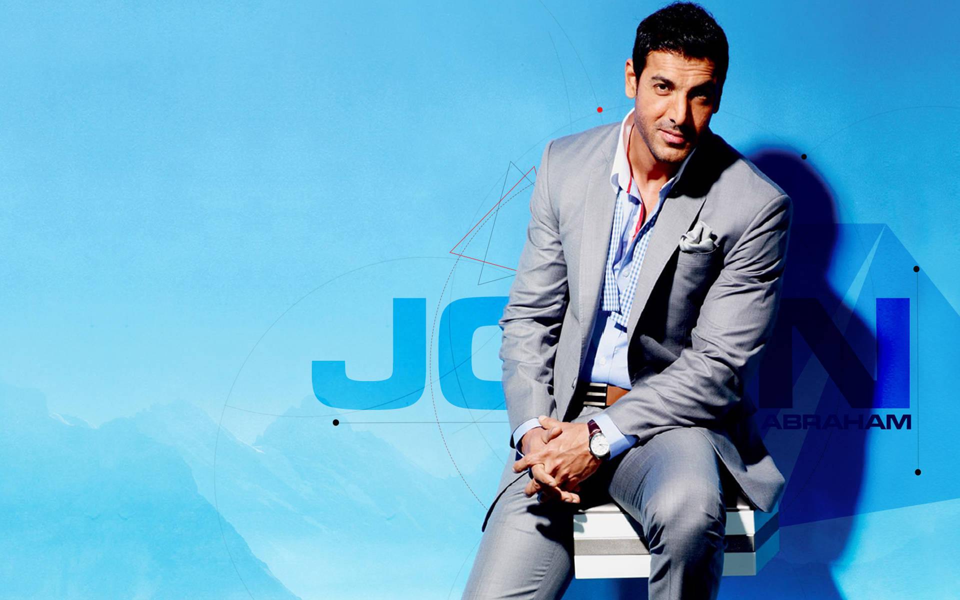 John Abraham, gray suit, vibrant blue background, Full HD Desktop Wallpaper