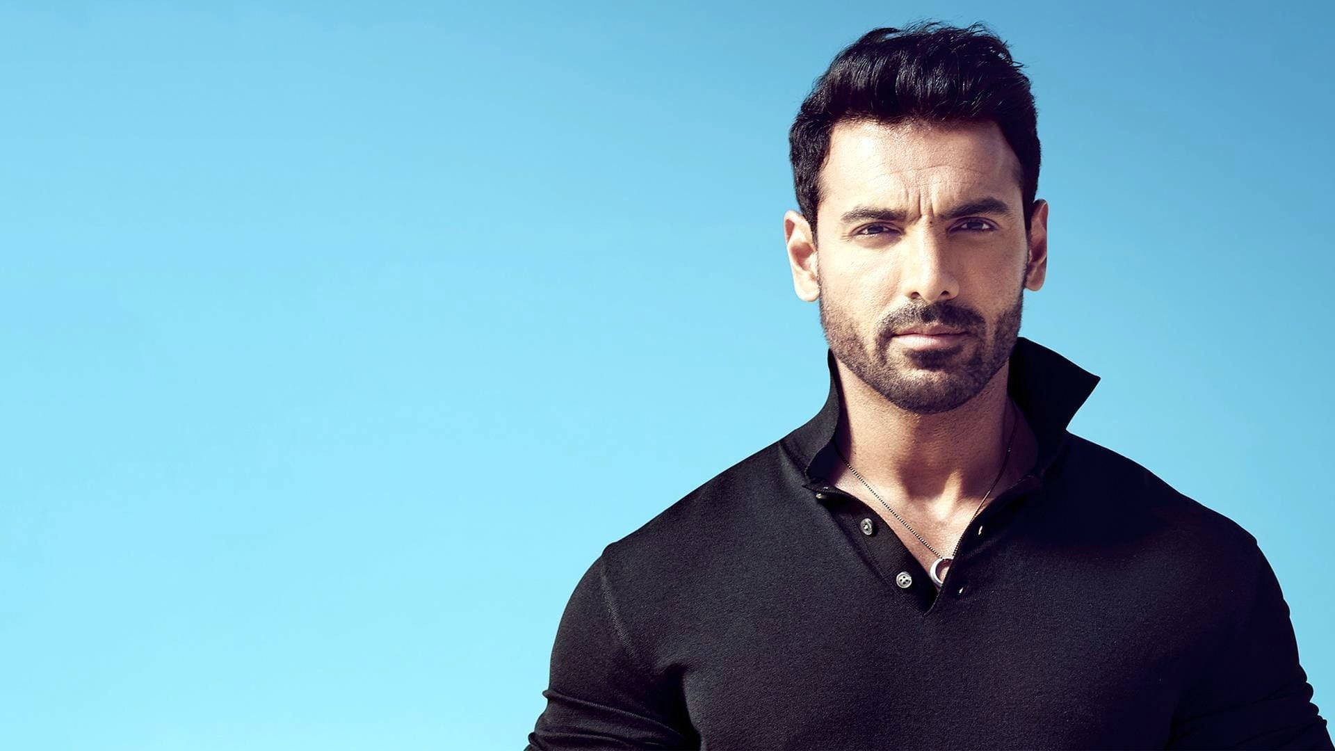 John Abraham, black shirt, clear blue sky, Full HD Desktop Wallpaper