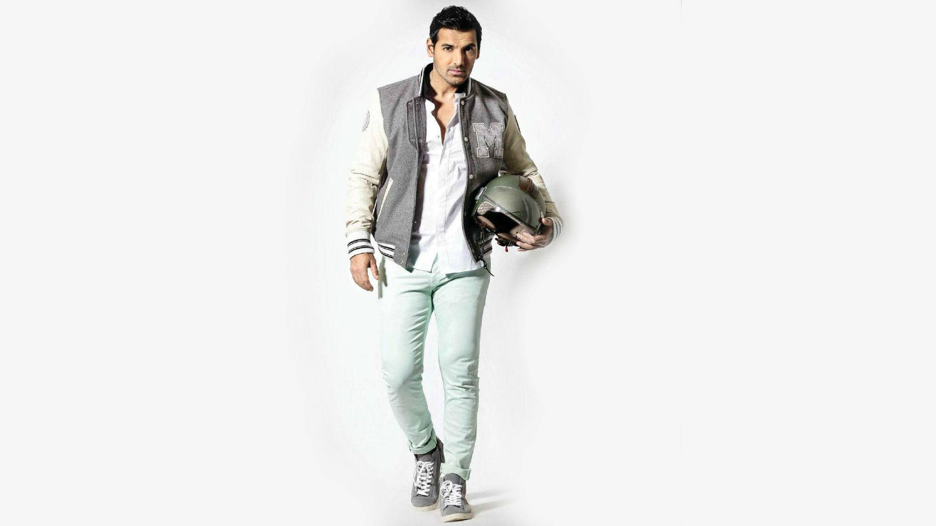 John Abraham, varsity jacket, light pants, Full HD Desktop Wallpaper