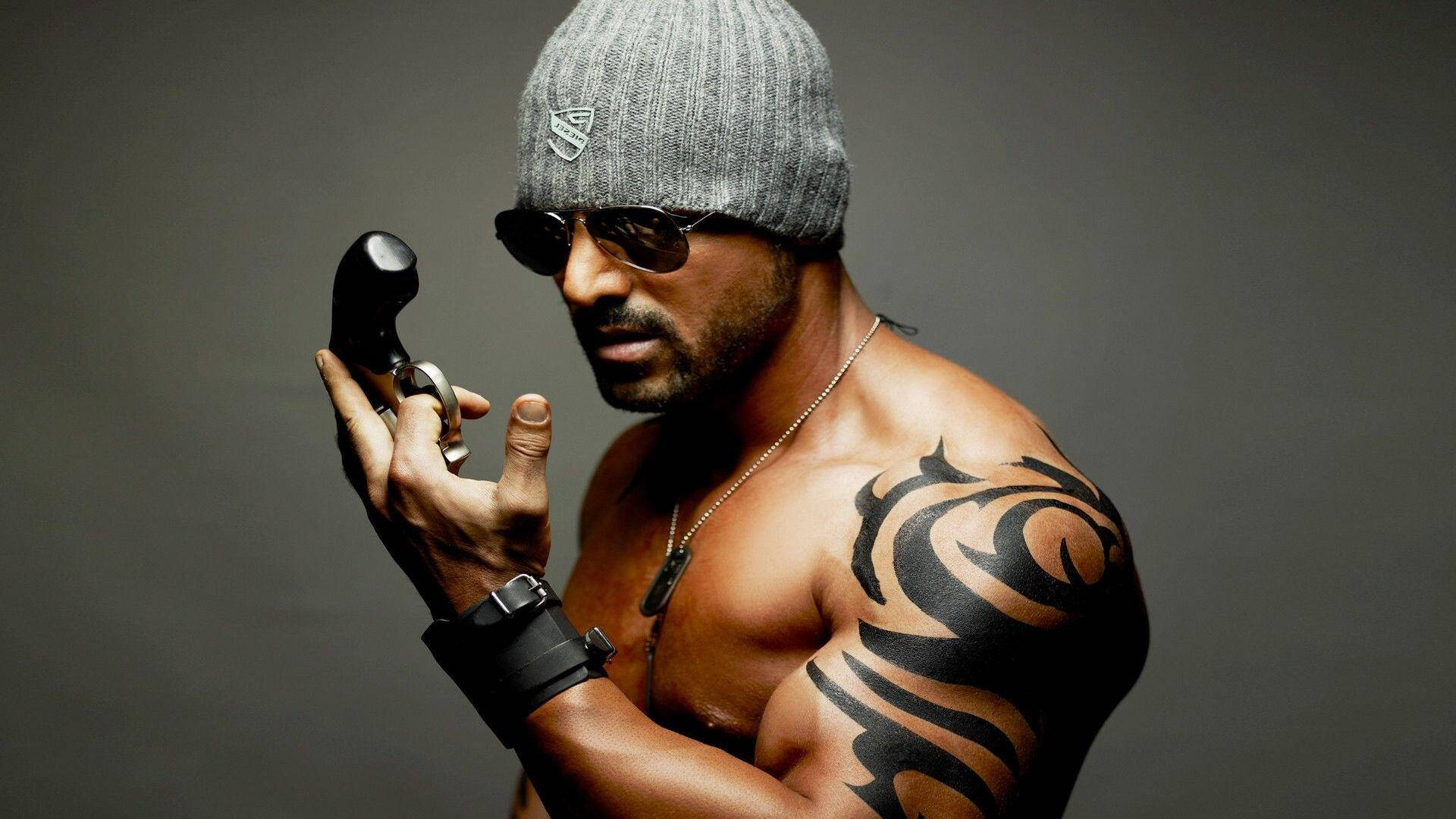John Abraham, tribal tattoo, revolver, Full HD Desktop Wallpaper