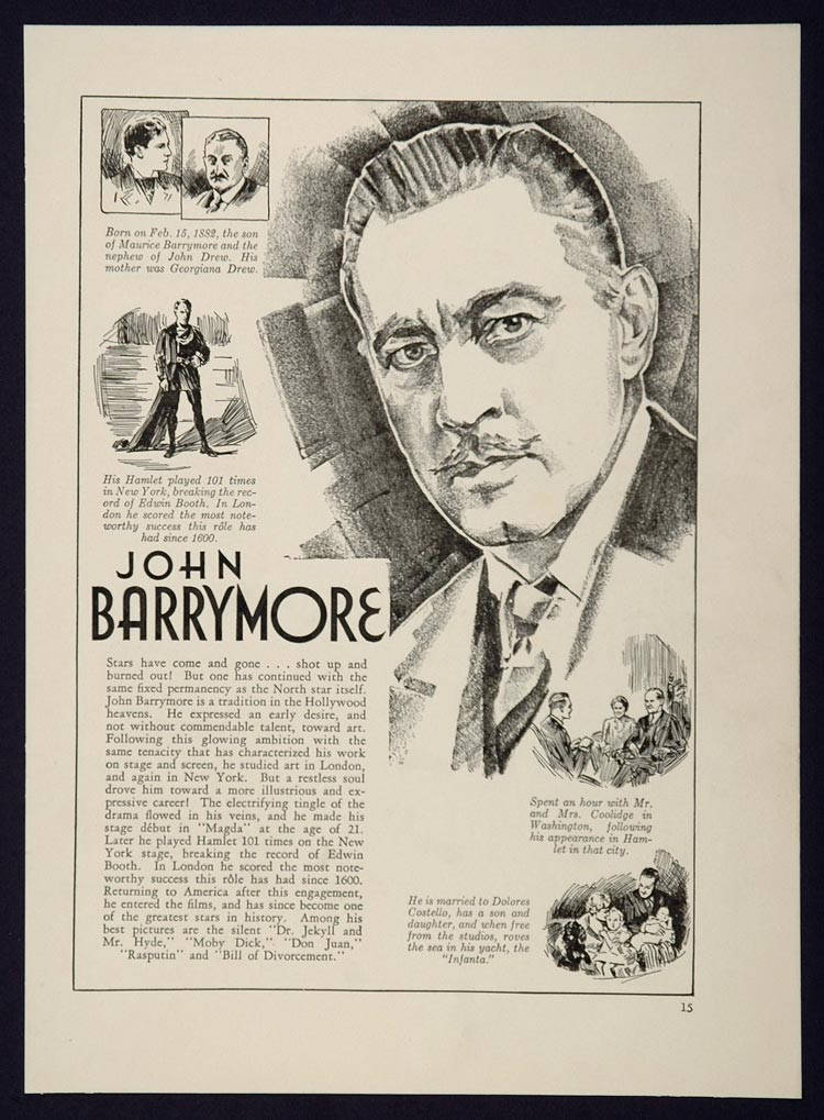 John Barrymore Hamlet, black and white, magazine spread, SD Phone Wallpaper