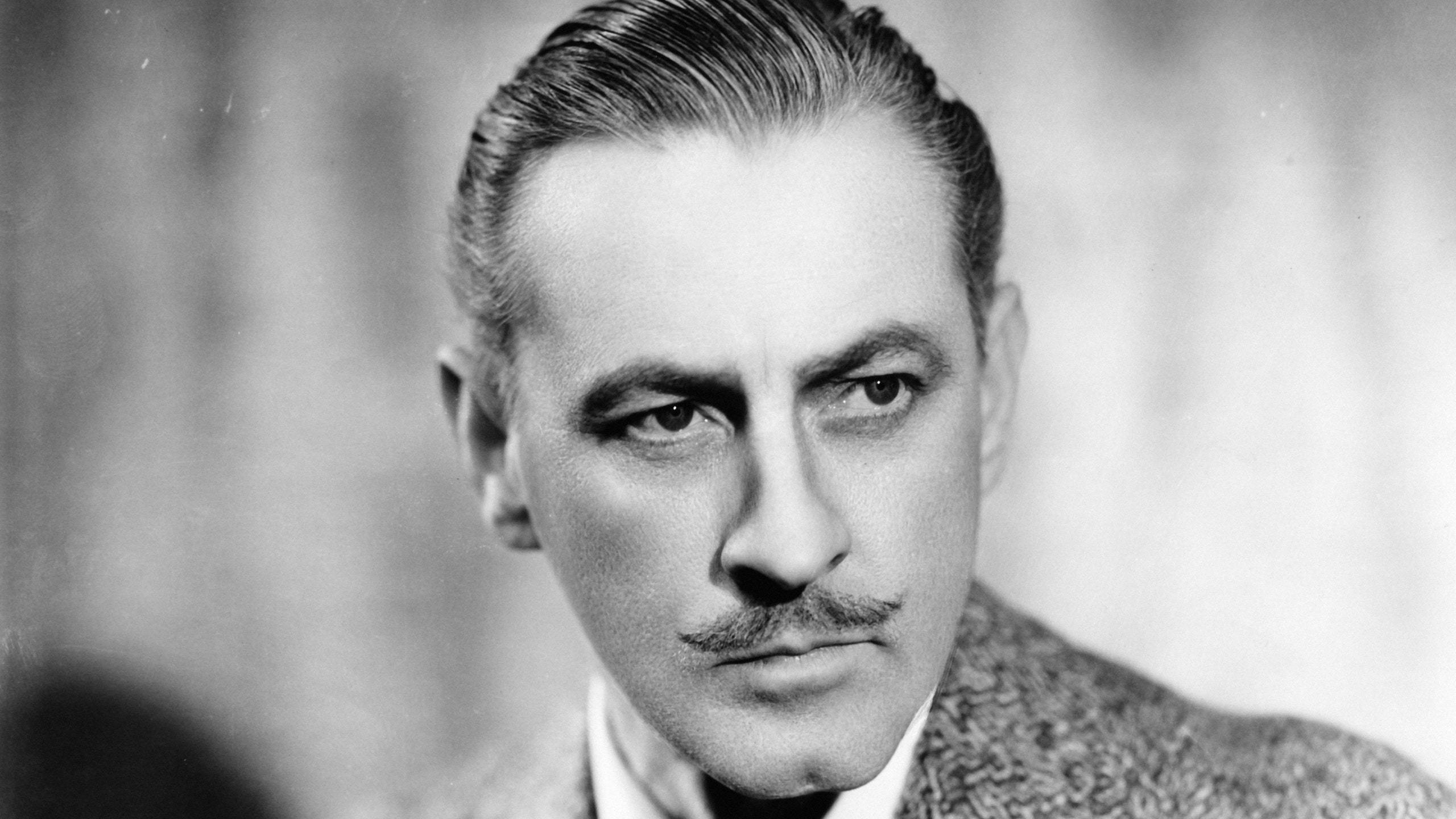 John Barrymore, black and white portrait, mustache, 2K Desktop Wallpaper
