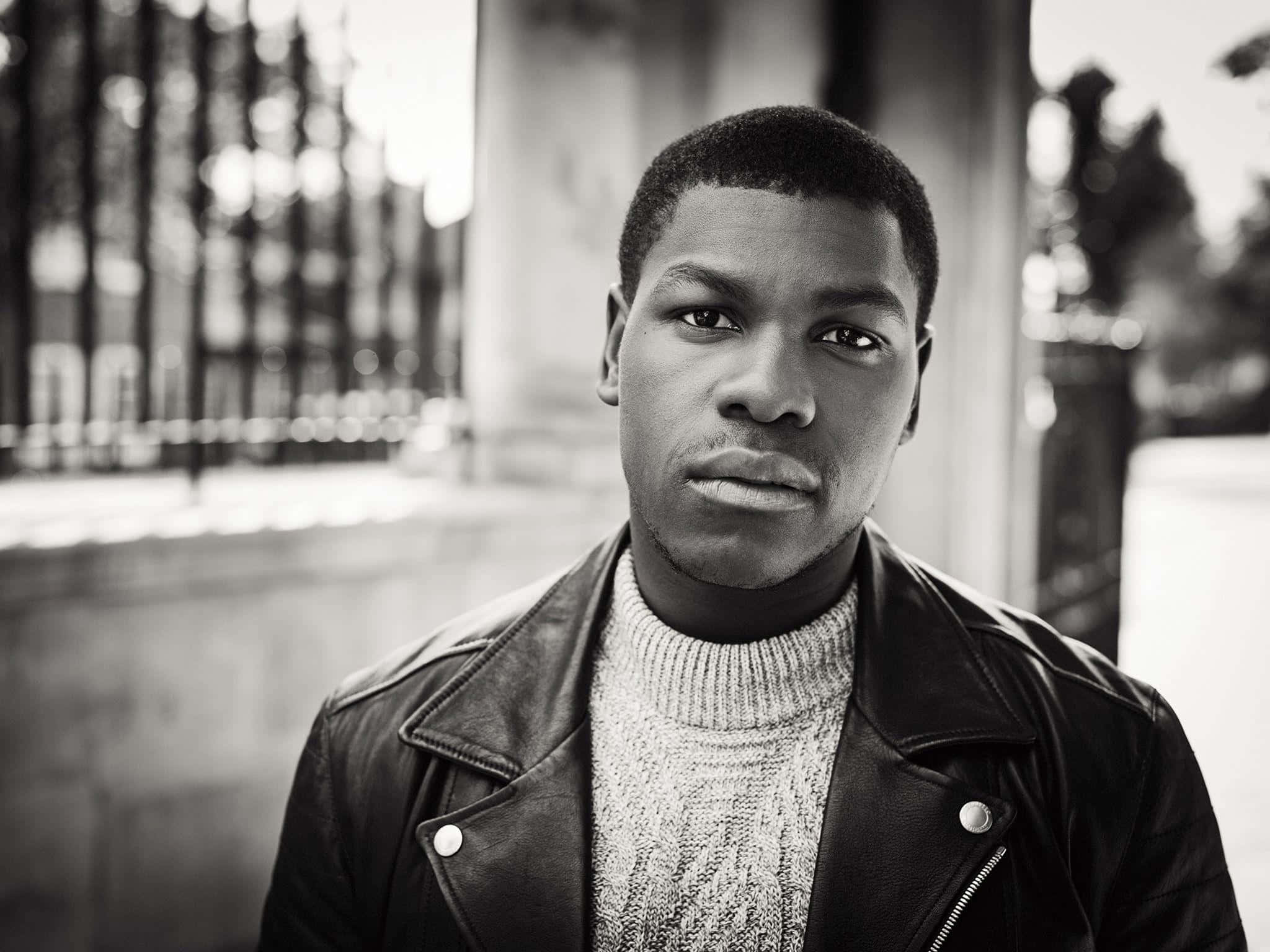John Boyega, leather jacket, turtleneck, Full HD Desktop Wallpaper