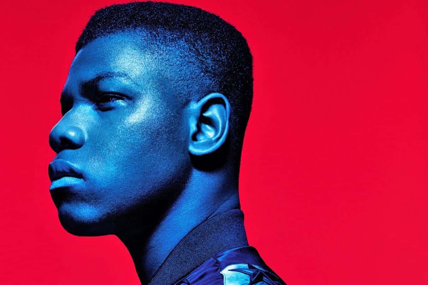 John Boyega, cool blue light, vivid red background, HD Desktop Wallpaper