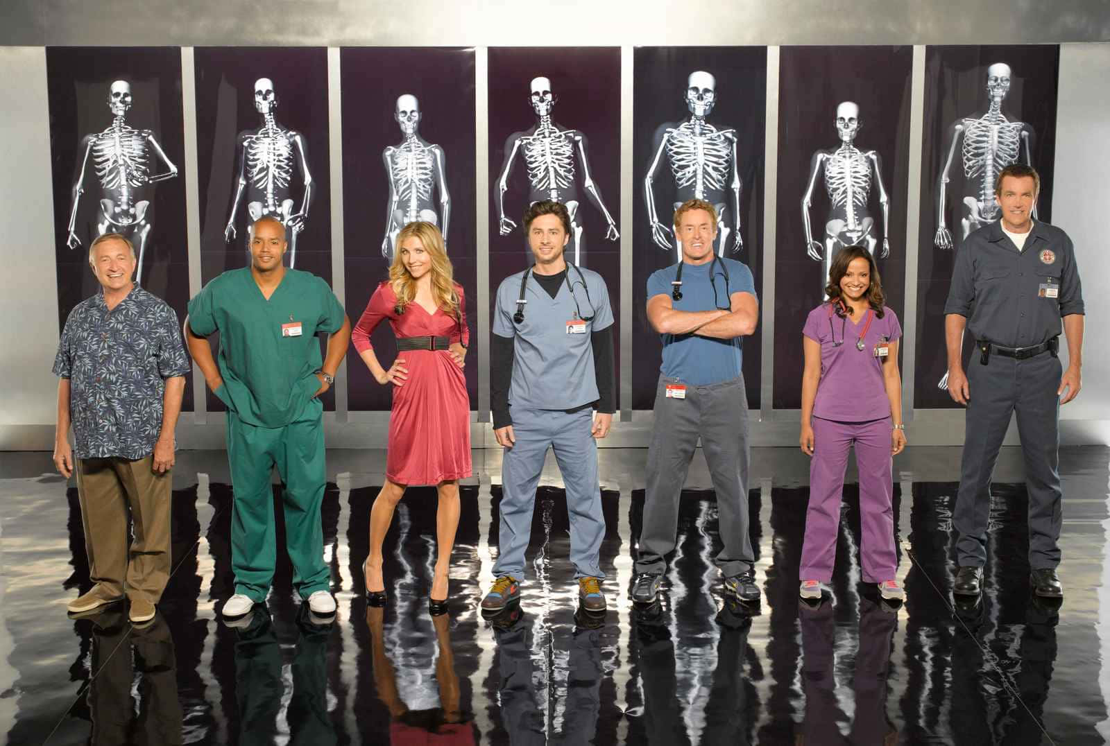 John C. McGinley, glowing skeletal X-ray panels, reflective floor, HD Desktop Wallpaper
