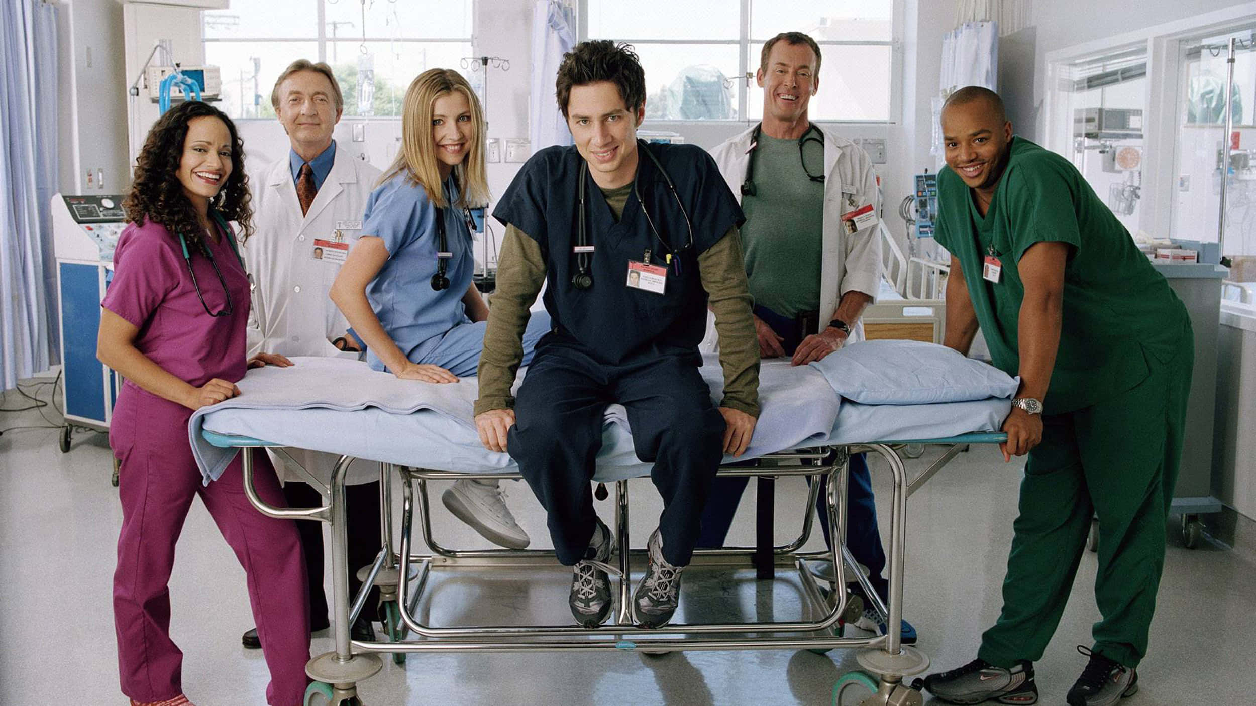 John C. McGinley, hospital gurney, bright clinical setting, Full HD Desktop Wallpaper