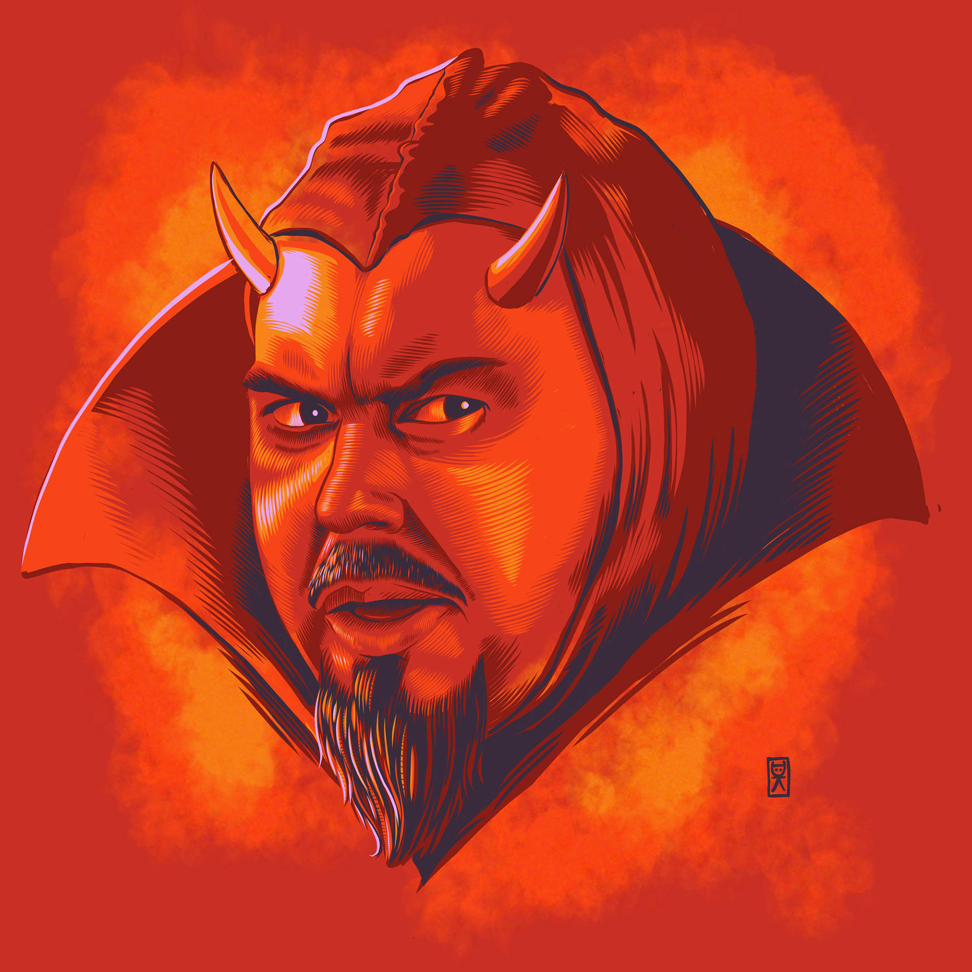 John Candy, red demon, fiery orange background, Full HD Desktop Wallpaper