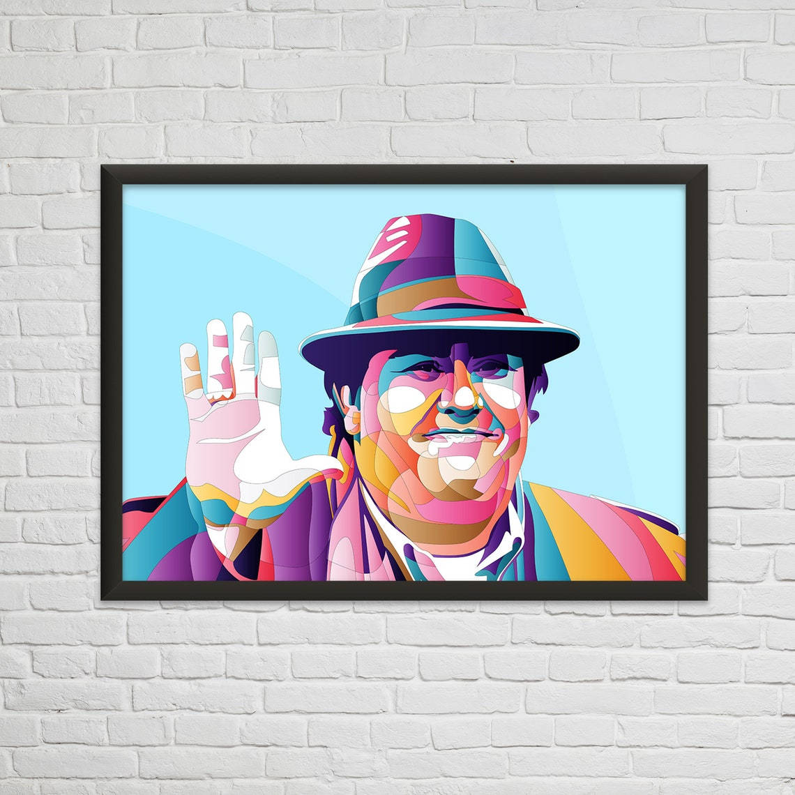 John Candy, colorful hat, light blue background, SD Desktop Wallpaper