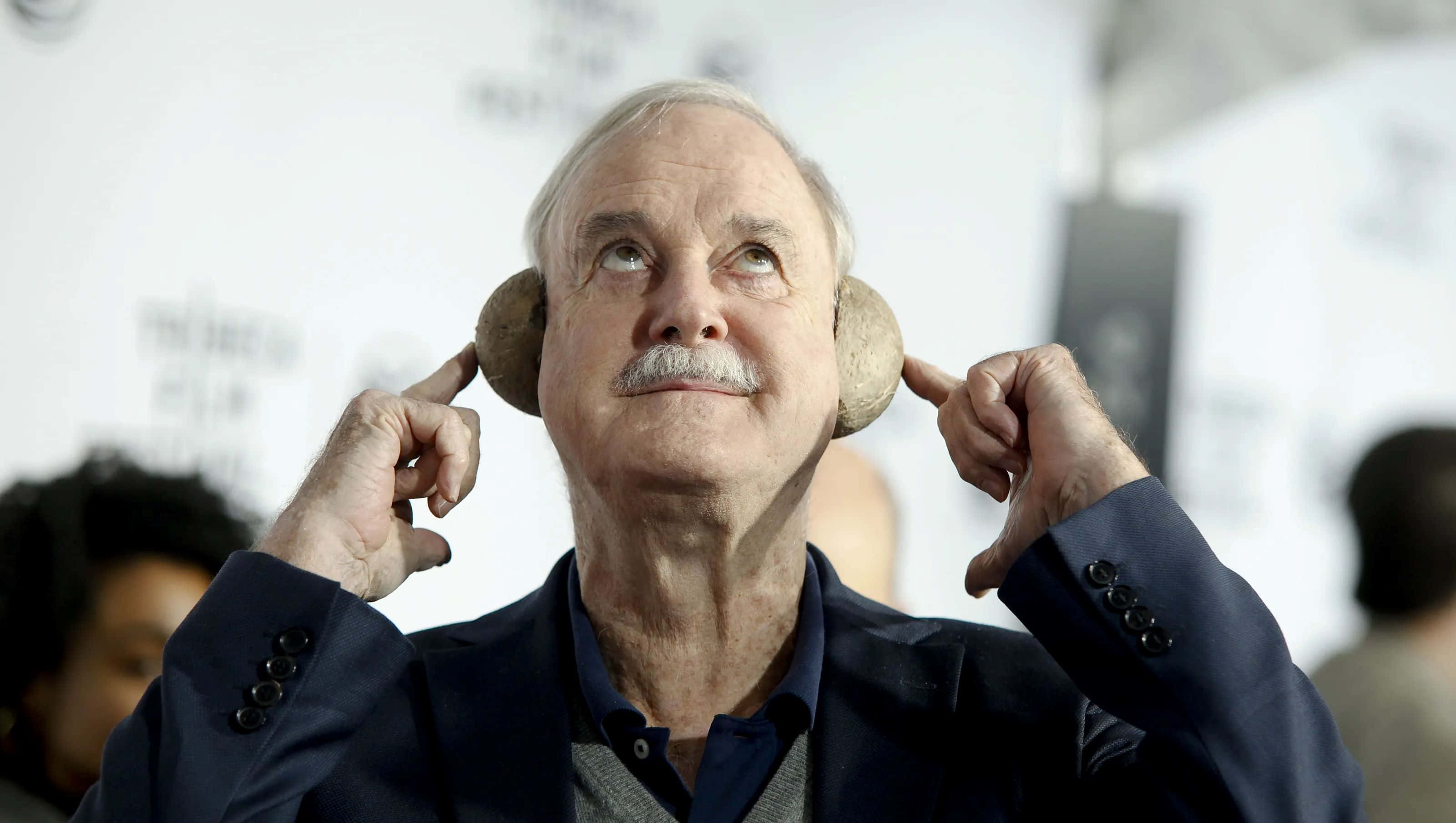 John Cleese, potato phone, mustache, 2K Desktop Wallpaper