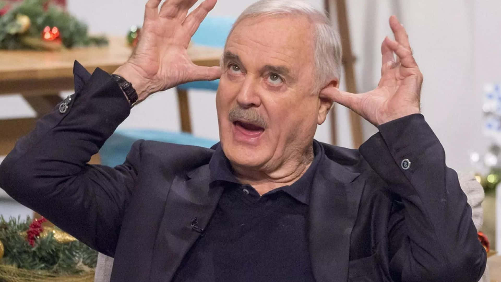 John Cleese, black suit, white hair, Full HD Desktop Wallpaper
