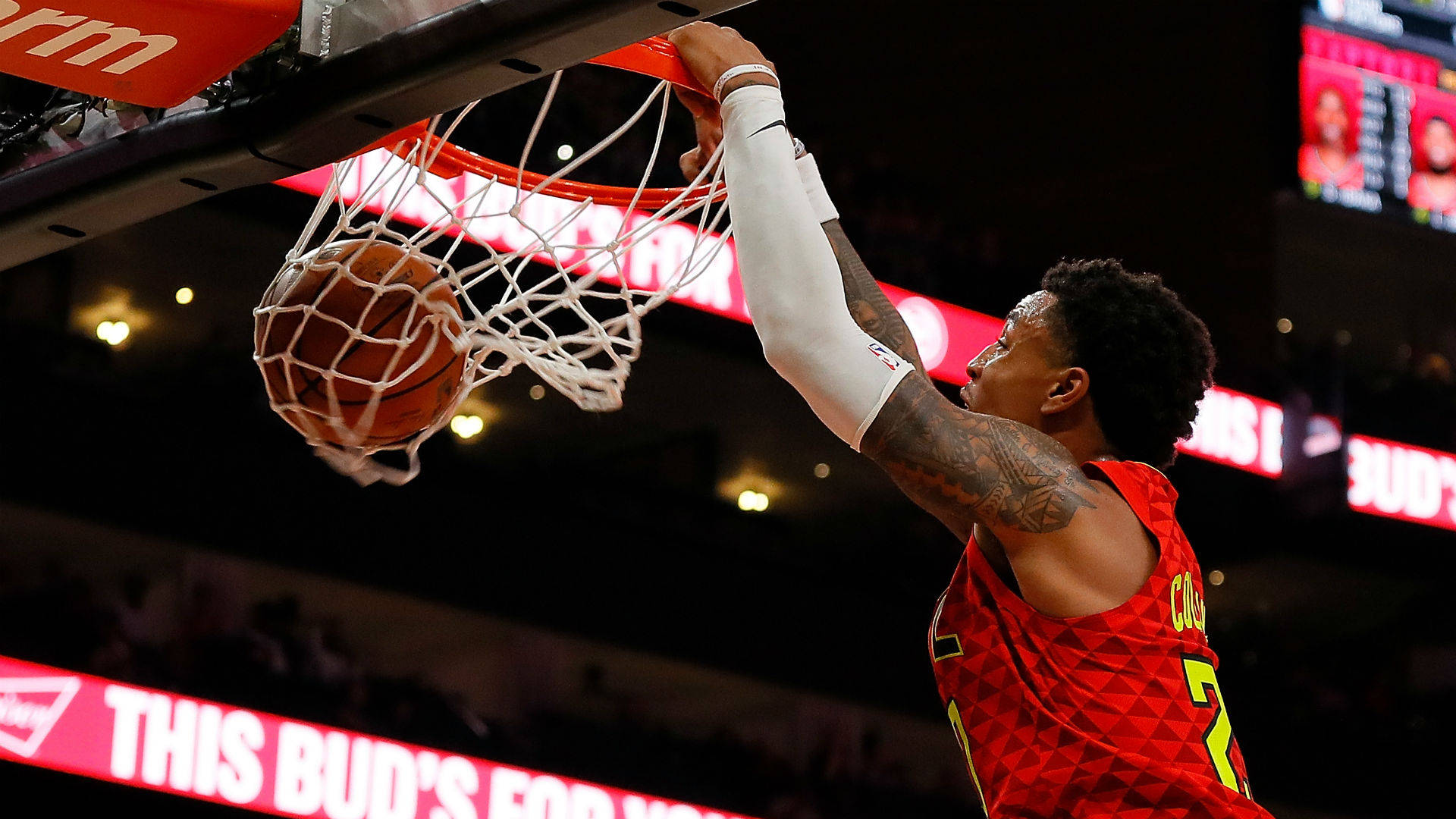 John Collins, red jersey, dunk, Full HD Desktop Wallpaper